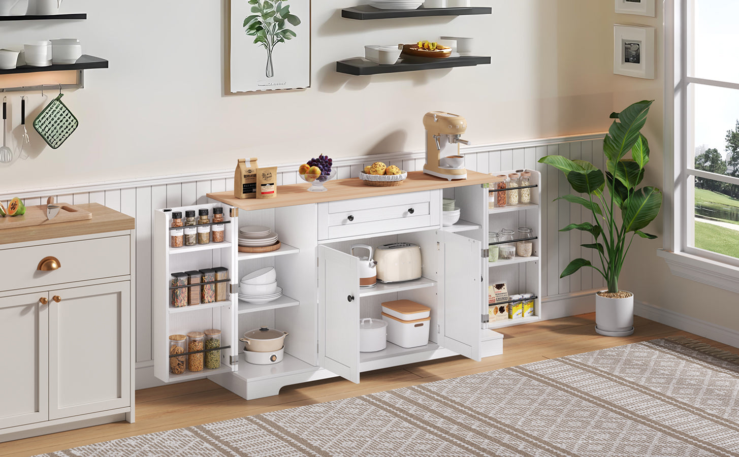 Logidon keukenbuffet 138 cm witte multifunctionele ladedeuren