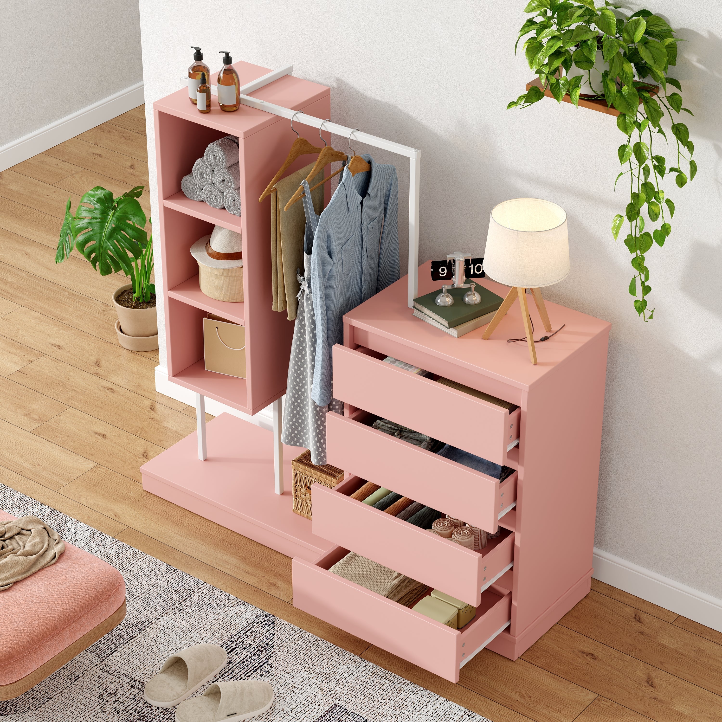 Logidon Kledingkast Roze 140x40x135 cm met lades en roede