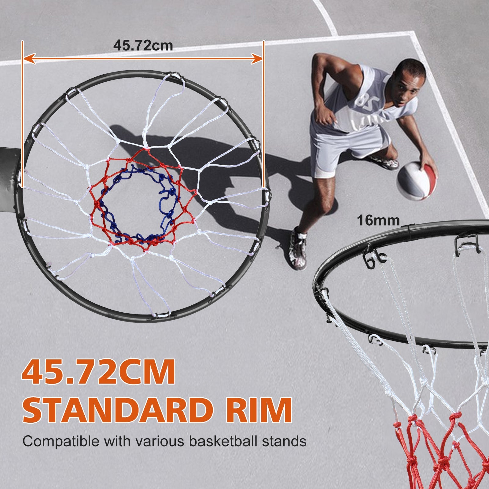 Logidon Basketbalring 18" Double Spring Mesh Zwart
