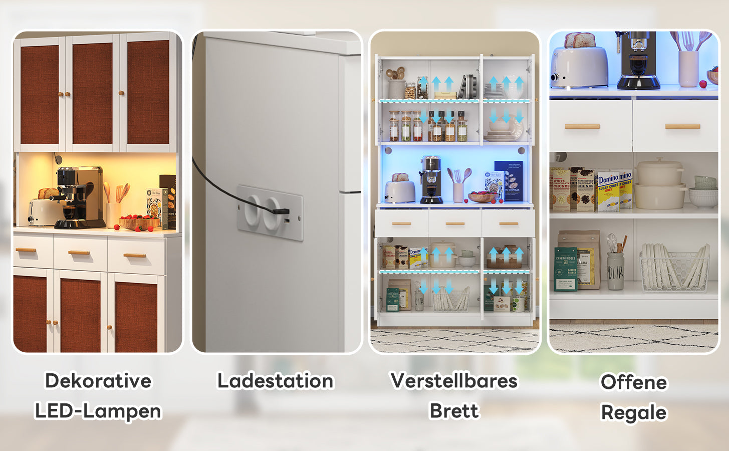 Logidon keukenbuffetkast 182 cm wit LED-verlichting stopcontact