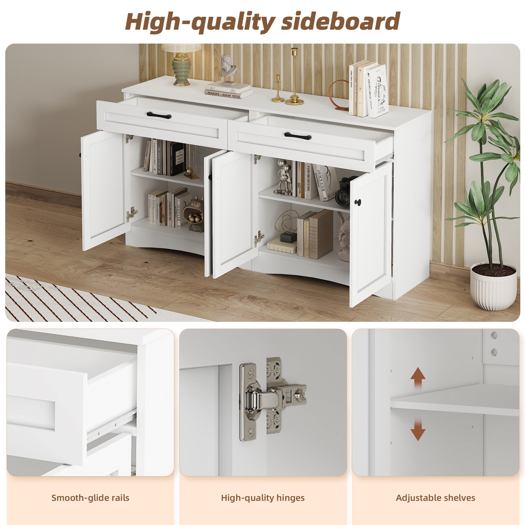 Logidon Dressoir 160 x 40 x 85 cm – Wit dressoir met 2 lades