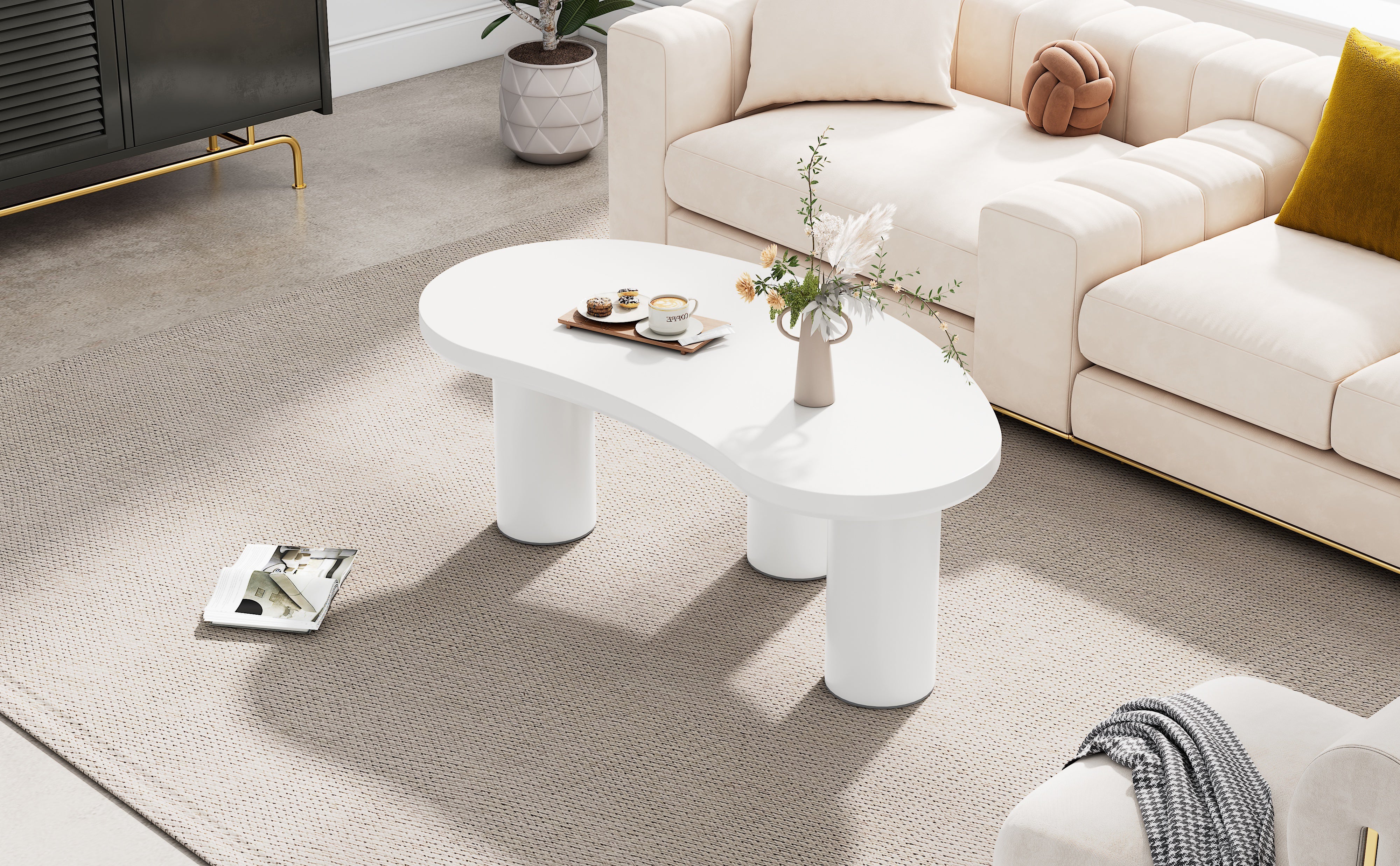 Logidon Witte halve maan salontafel 107x57x40,5 cm MDF en PVC
