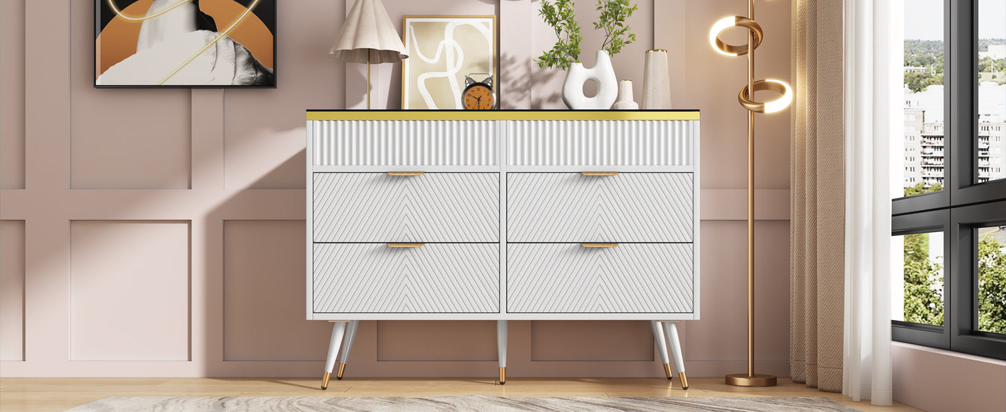Logidon ladekast amber glazen dressoir 6 lades 120x40x76 wit