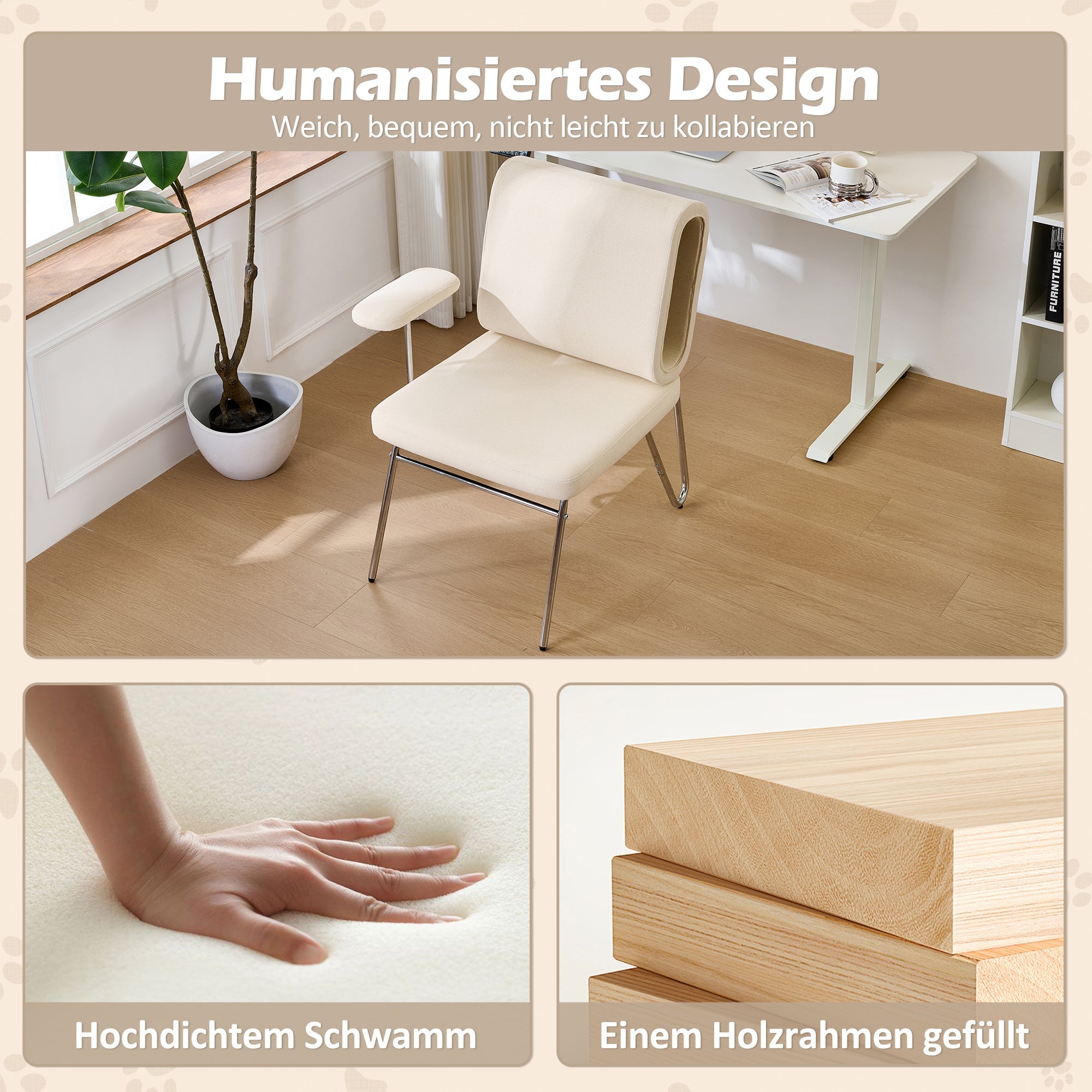 Logidon Bureaustoel Met Kattenmand Beige Brede Zitting