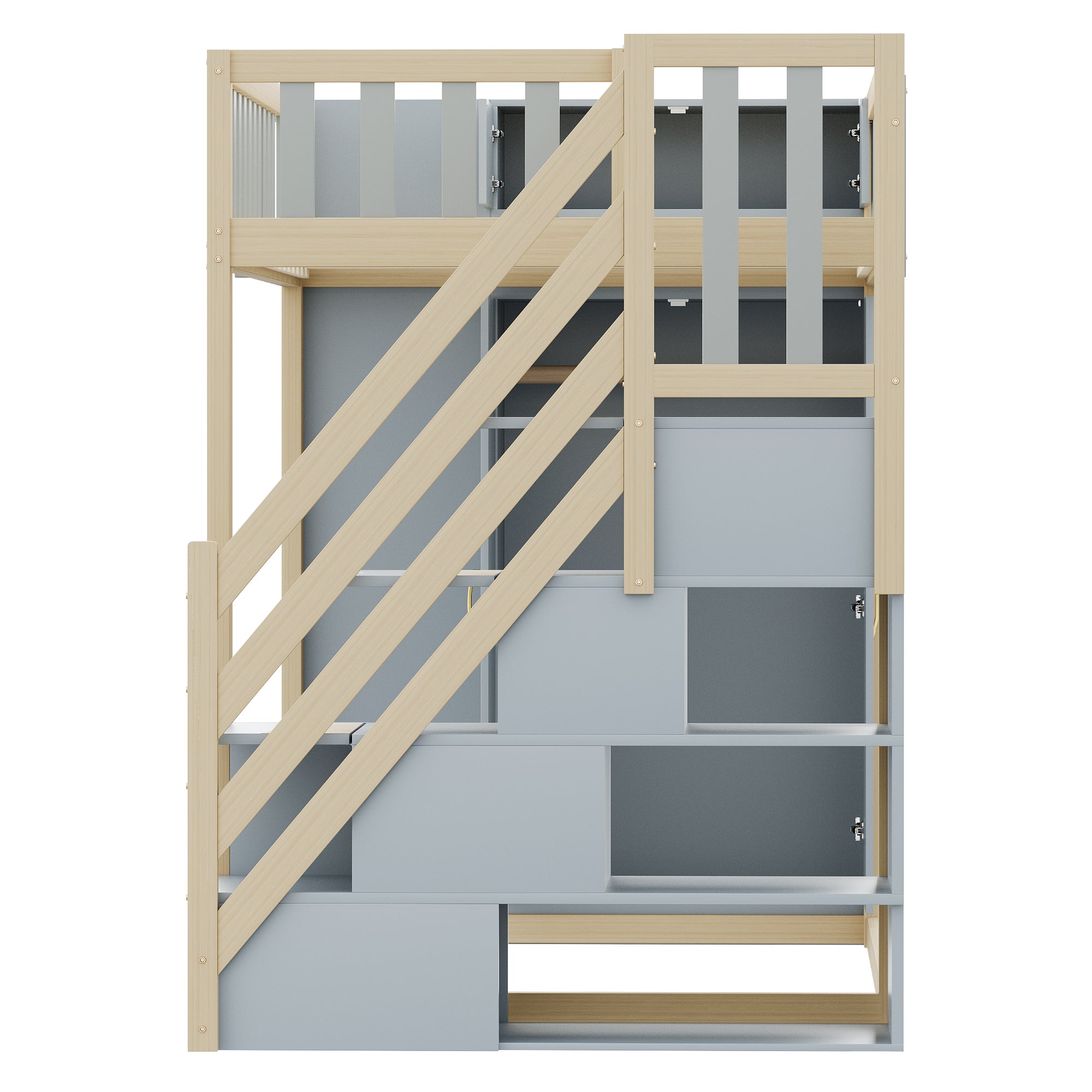 Logidon hoogslaper 90x200 multifunctioneel grijs natuurlijk hout met planken