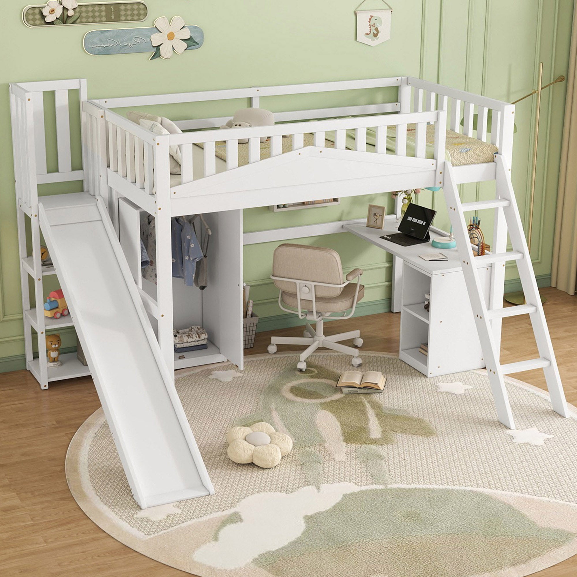 Logidon stapelbed kinderbed met tafel en kledingkast 90x200 wit