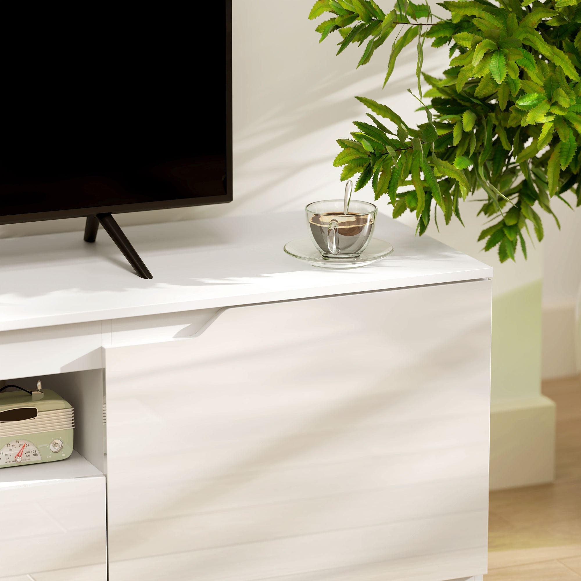 Logidon TV-meubel wit 160 cm lowboard met 2 deuren kabeldoorvoer