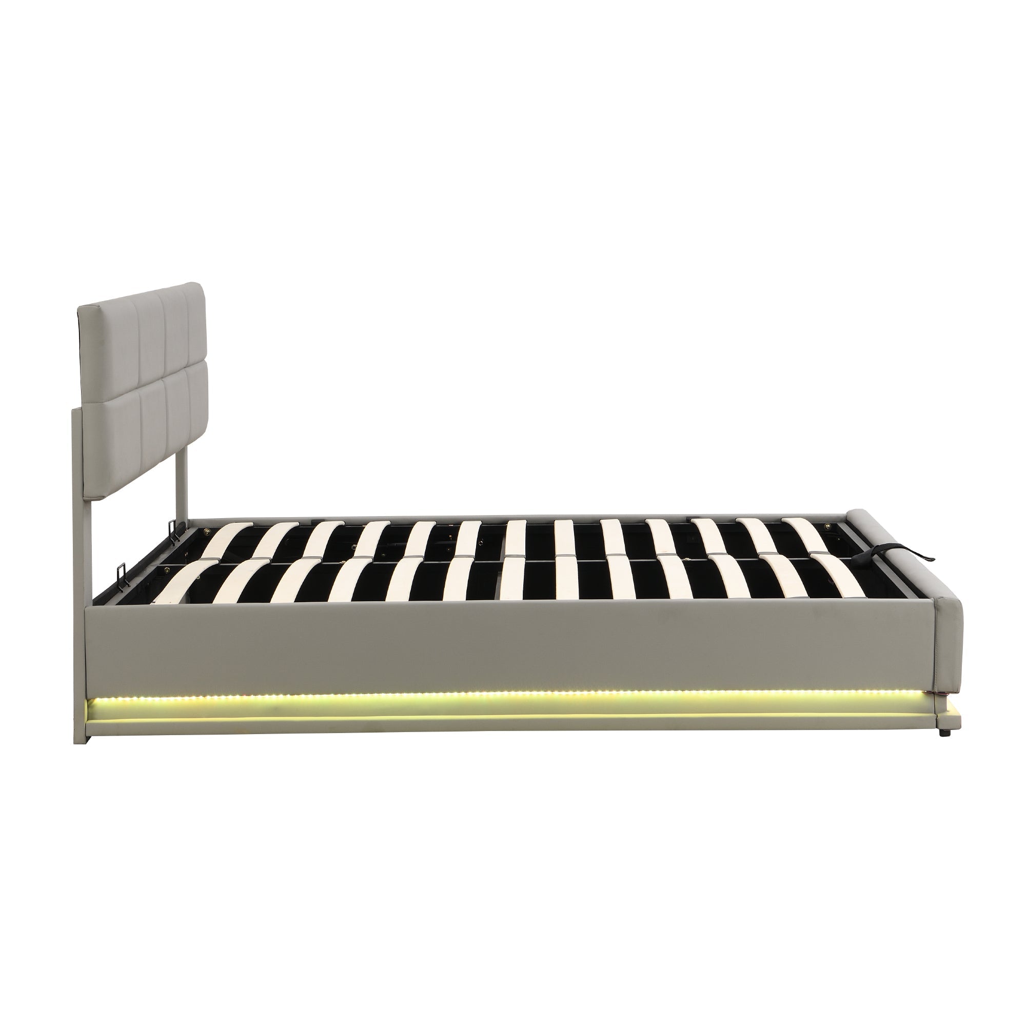 Logidon gestoffeerd bed 180x200 cm LED verlichting hydraulische bedbox cementgrijs