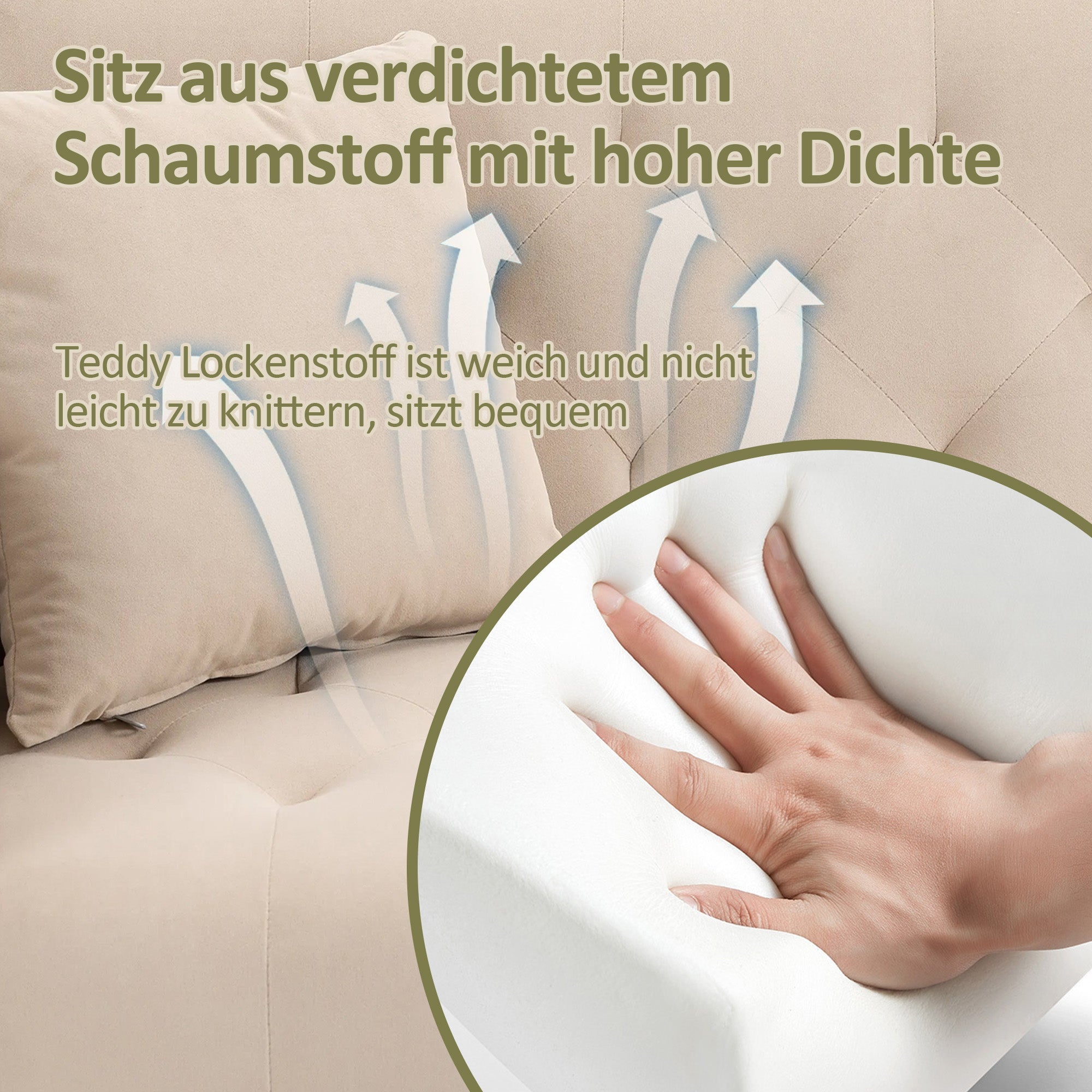 Logidon 3-zits slaapbank fluweelbeige verstelbare rugleuning