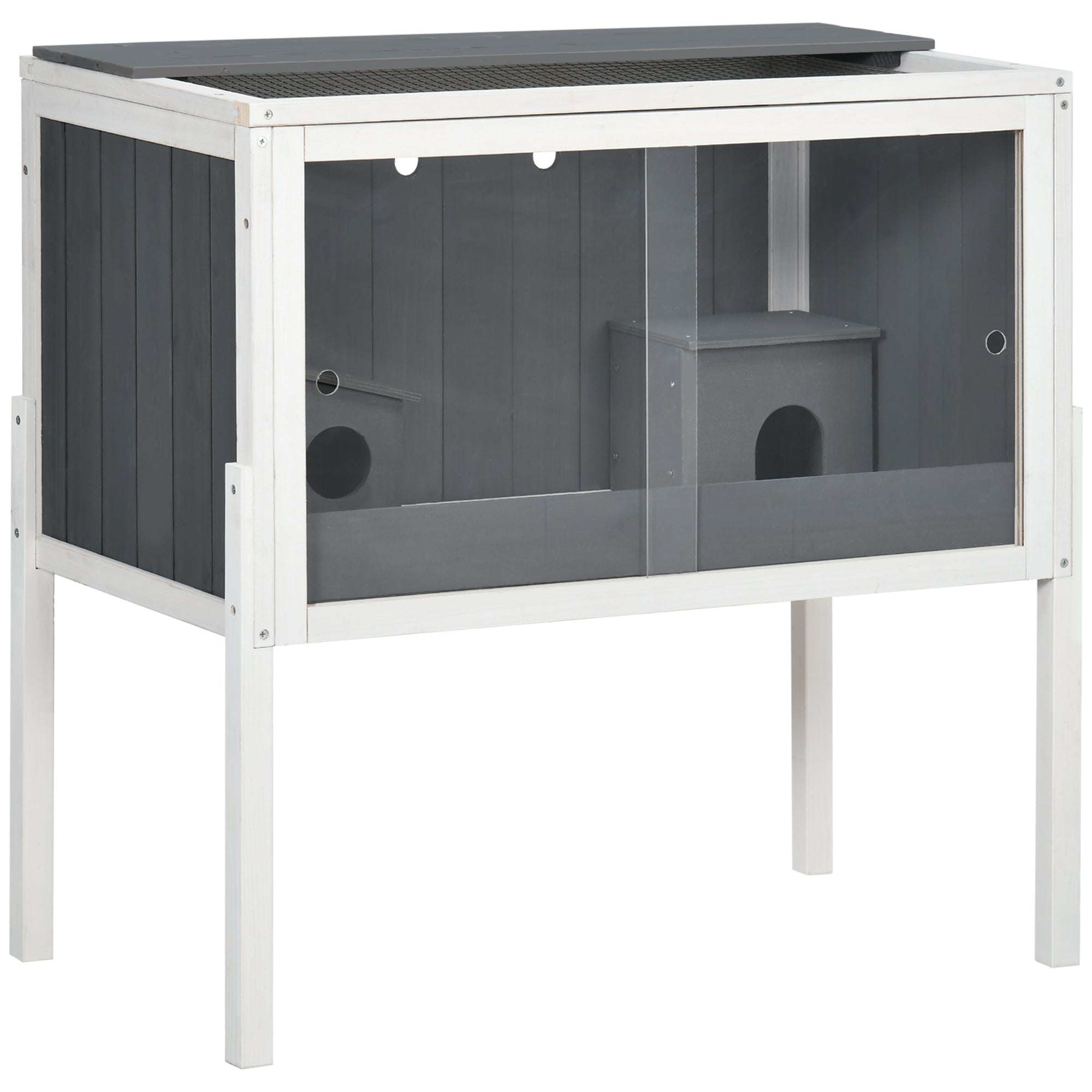 Logidon Houten Hamsterkooi 82x45x81 cm Grijs 2 Hutten
