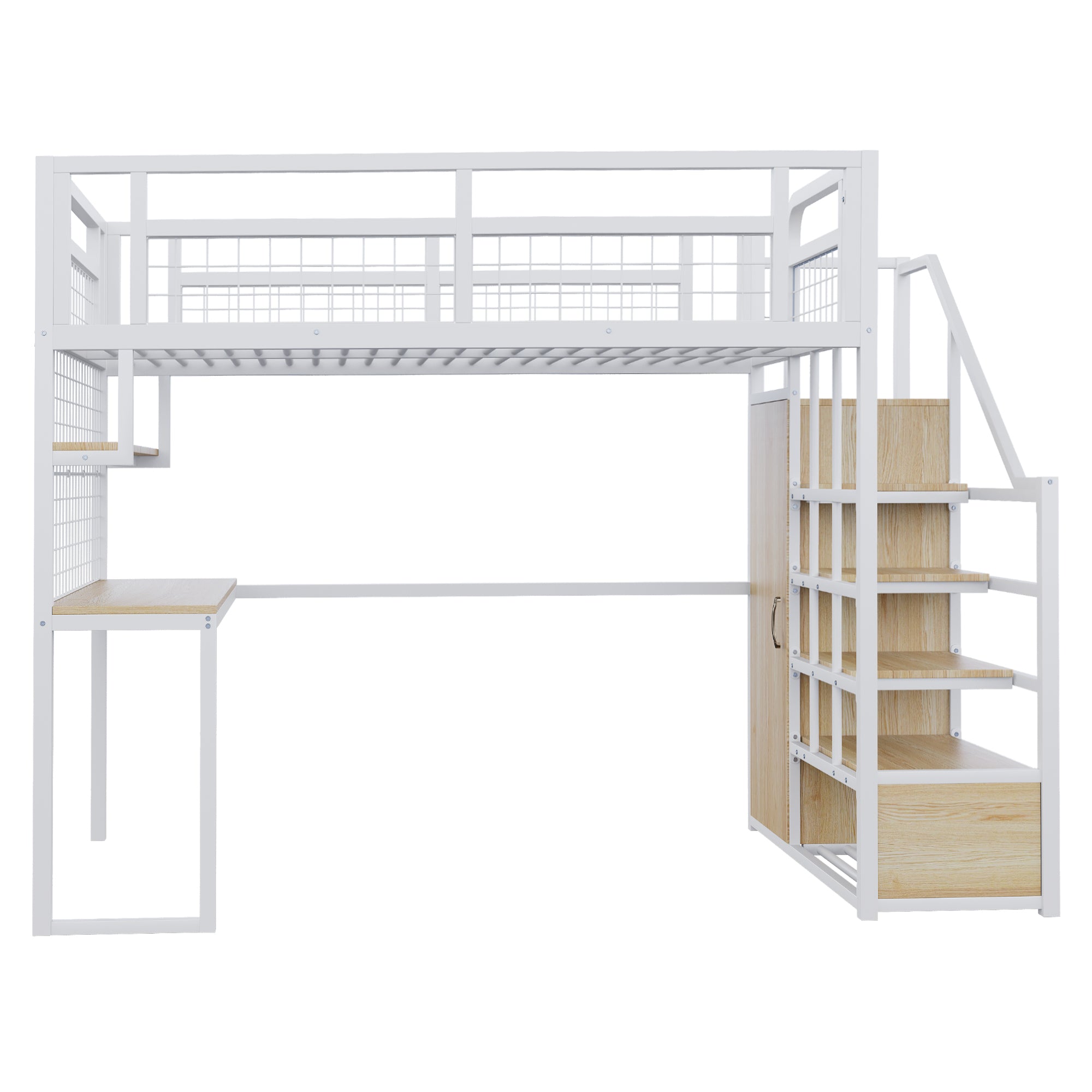 Logidon metalen hoogslaper 140x200 cm wit met opbergladder