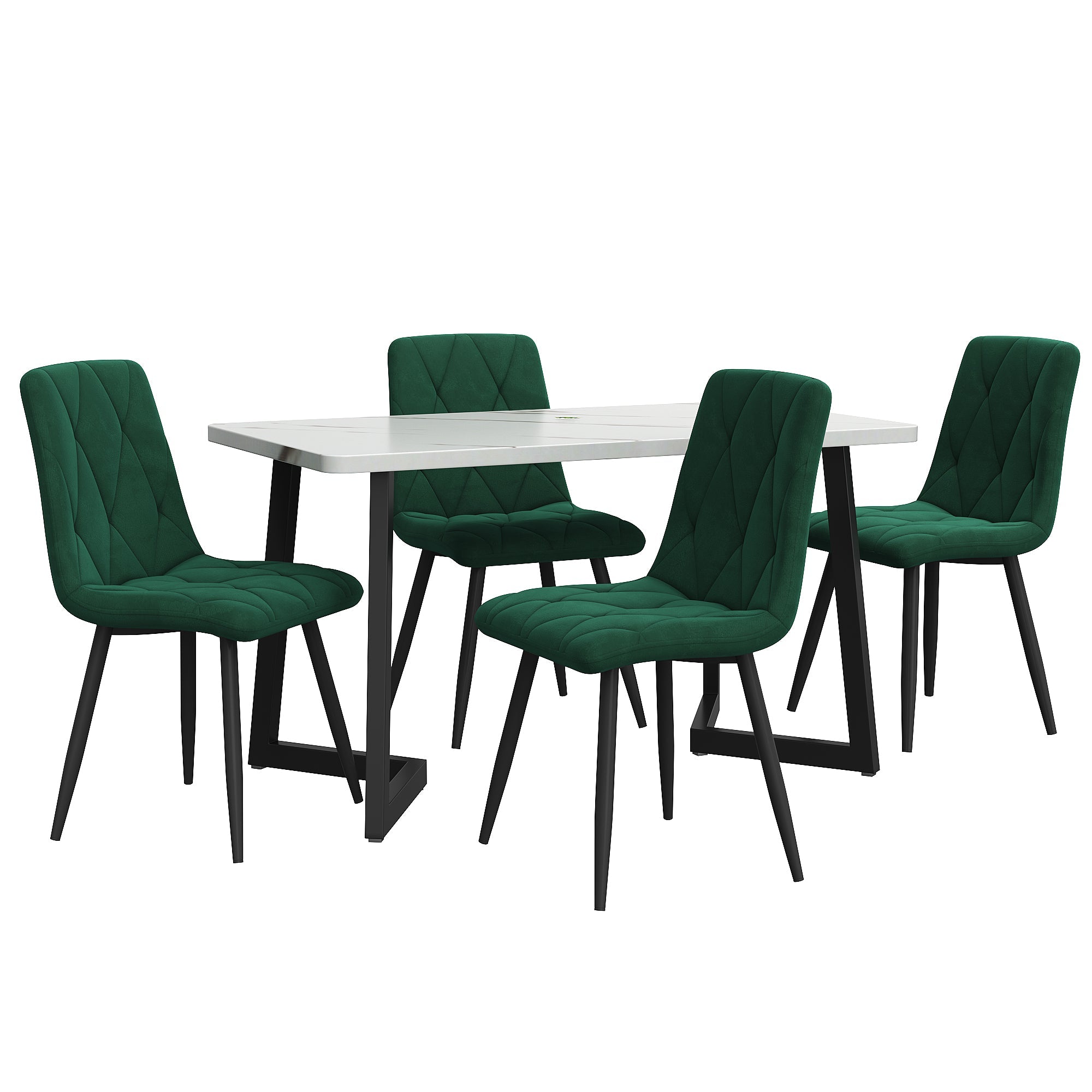 Logidon eettafelset 117x68 cm donkergroen fluwelen twill, 4 stoelen