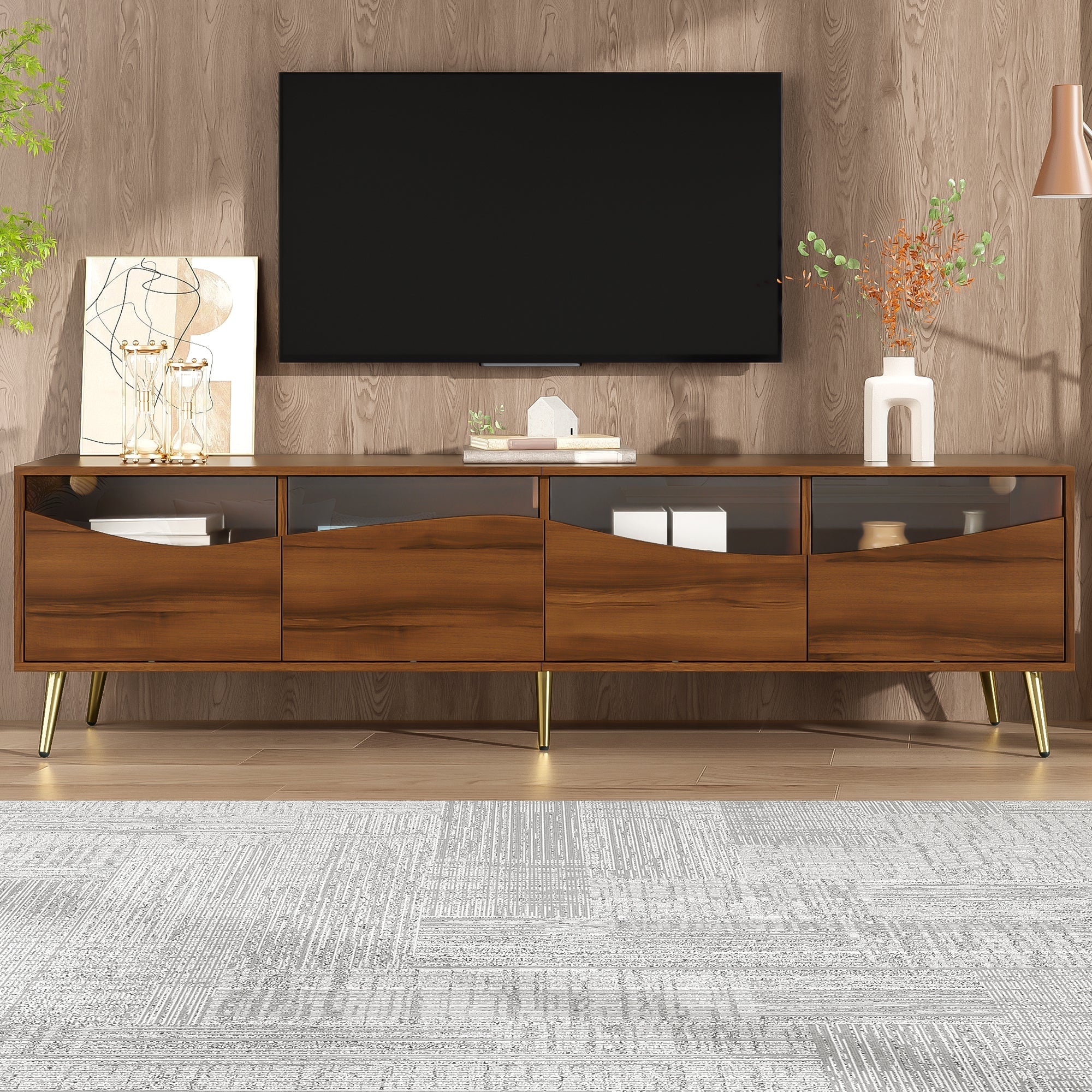 Logidon Modern TV-meubel 180x40x50 cm houtlook glasfront LED