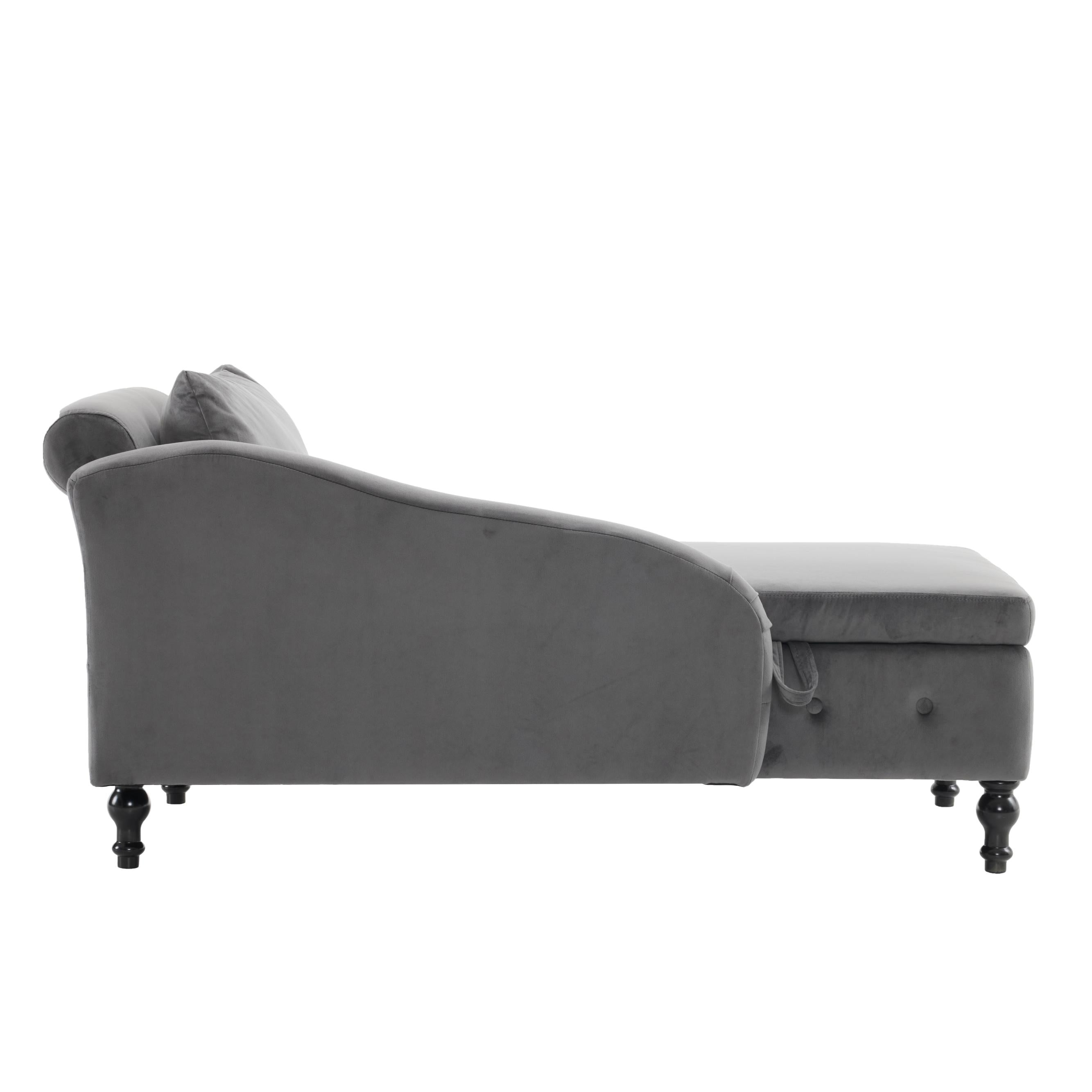 Logidon chaise longue bank grijs fluweel met opbergspijkerkop