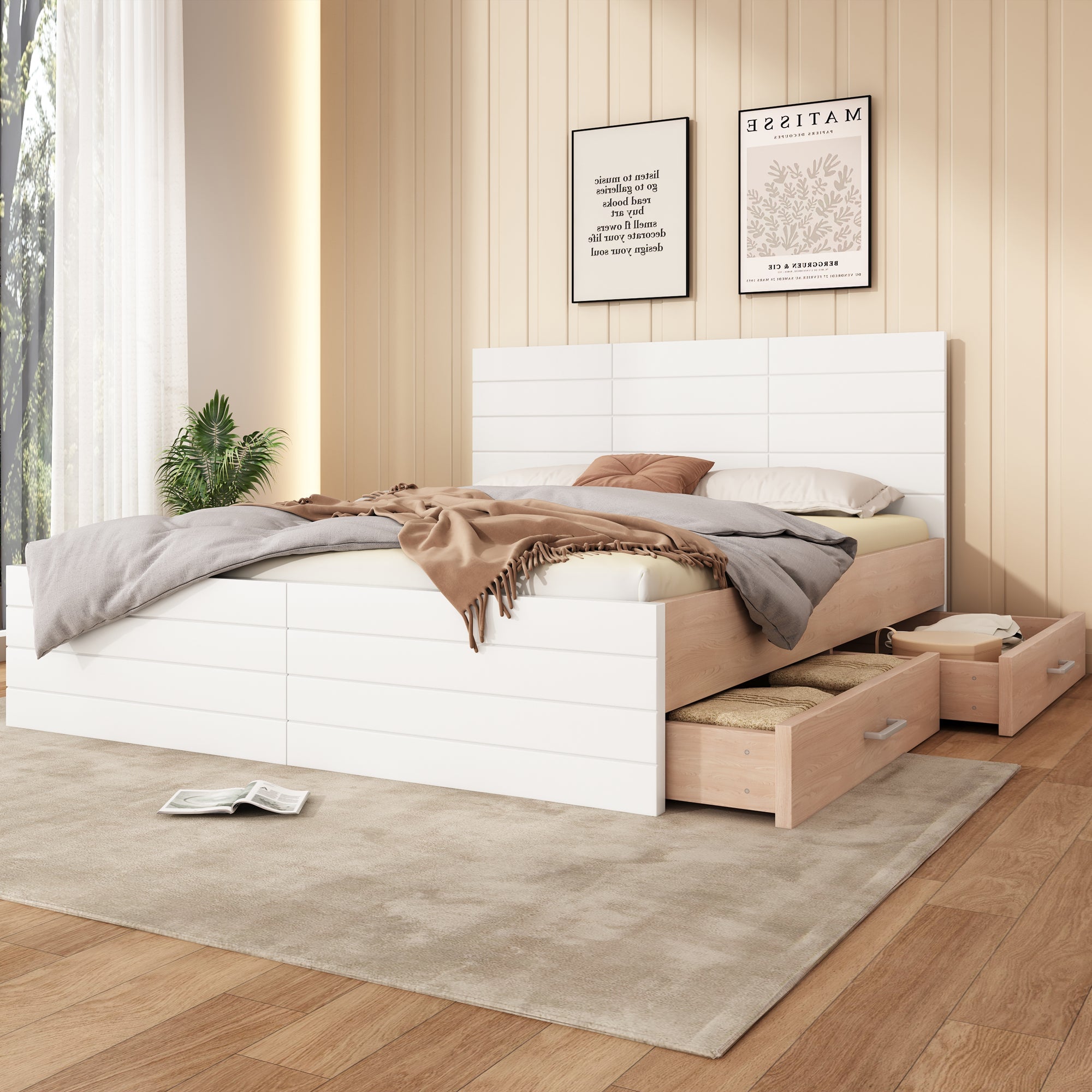 Logidon tweepersoonsbed 160x200 cm wit eiken met lattenbodem en 2 lades