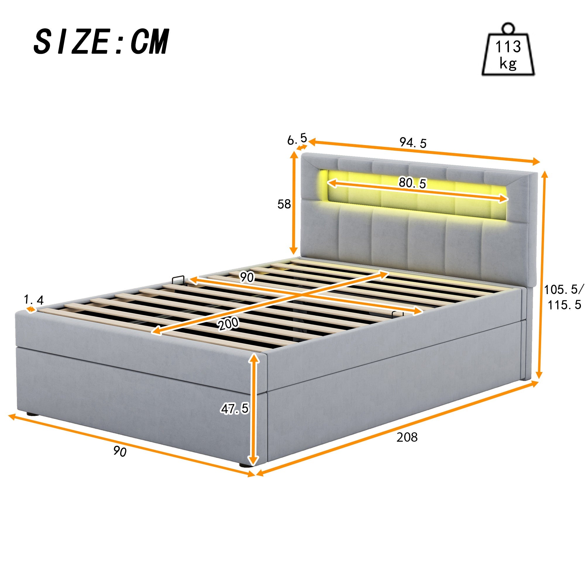 Logidon vlak bed 90x200 fluweelgrijs sfeerlicht hoofdbord