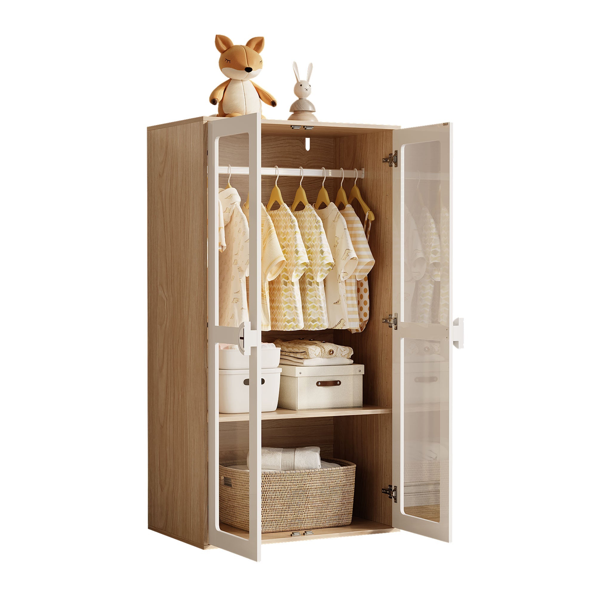 Logidon kinderkledingkast met glazen fronten, 80x50x150 cm, wit hout