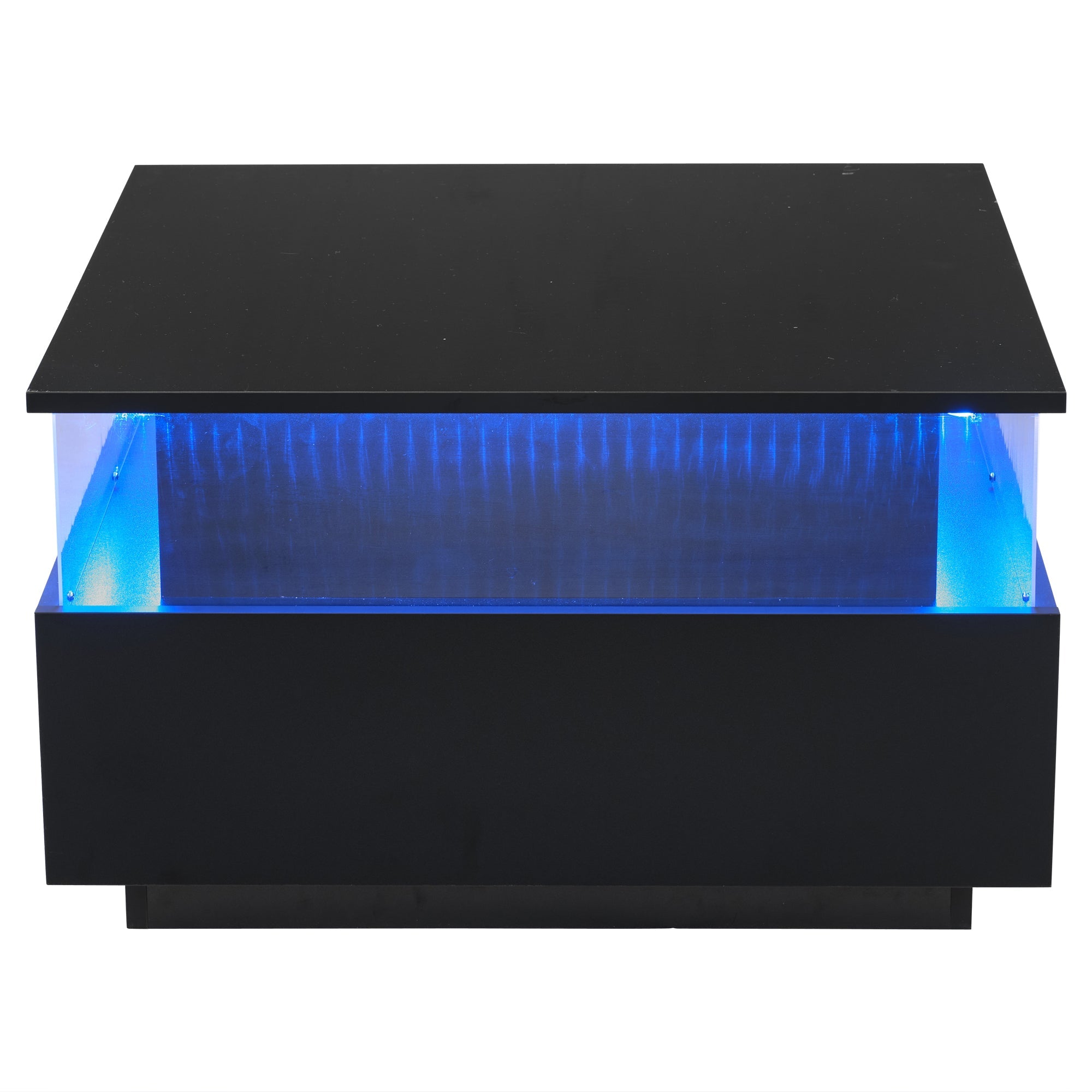 Logidon hoogglans LED salontafel 90x55x45 cm zwart 2 lades
