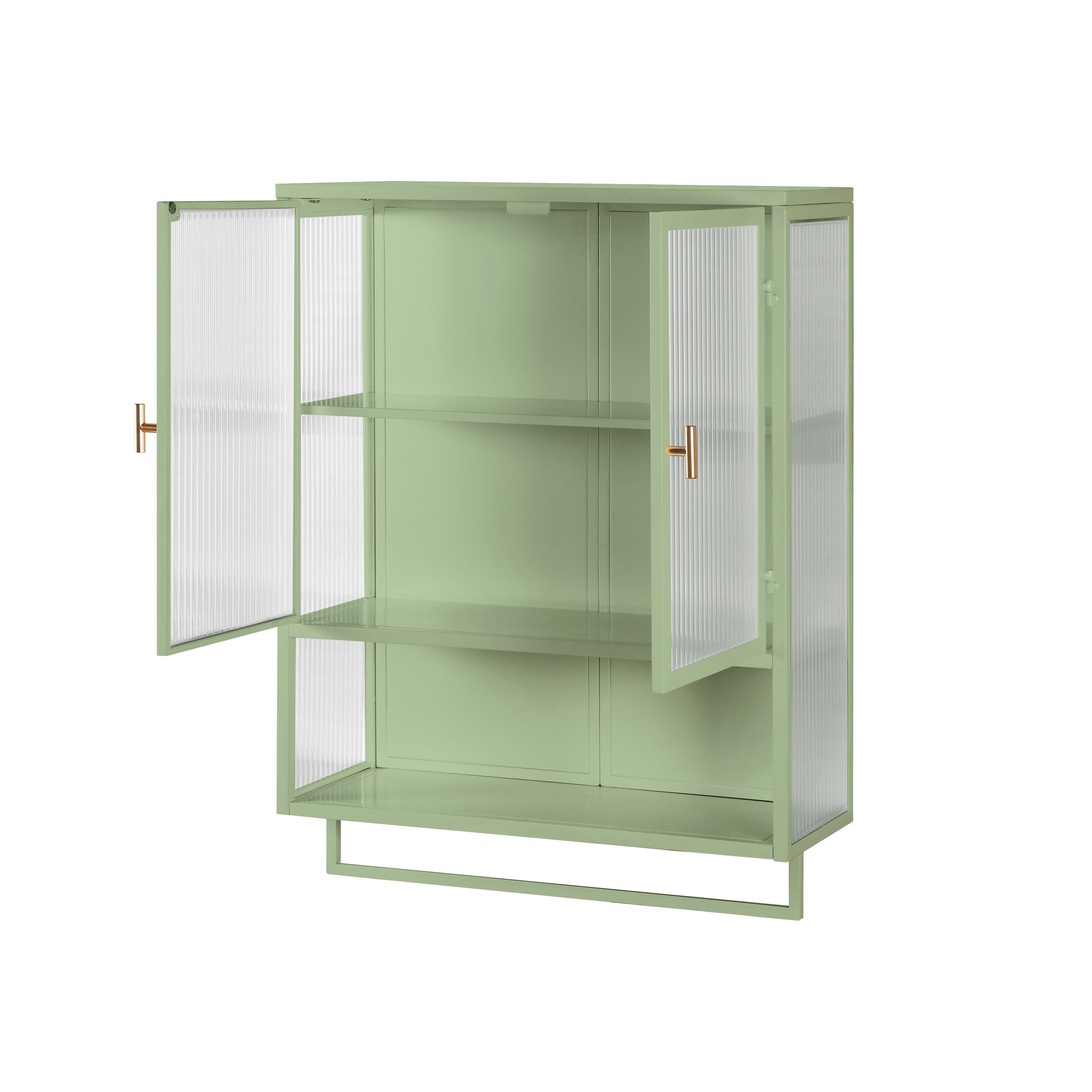 Logidon 60 cm glazen wandvitrinekast groen, tweedeurskast met planken