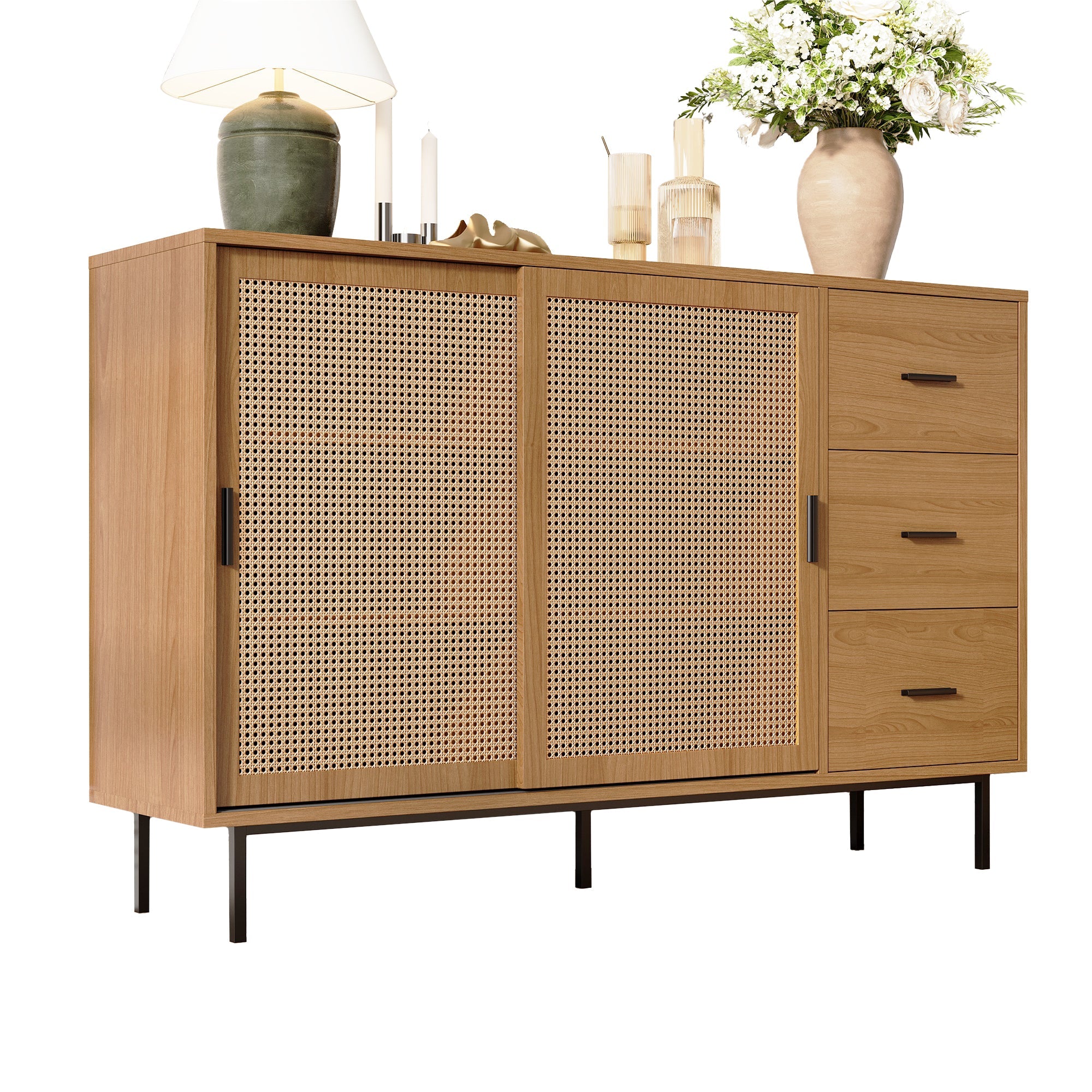 Logidon dressoir naturel 140x37x91cm met 2 schuifdeuren en 3 lades