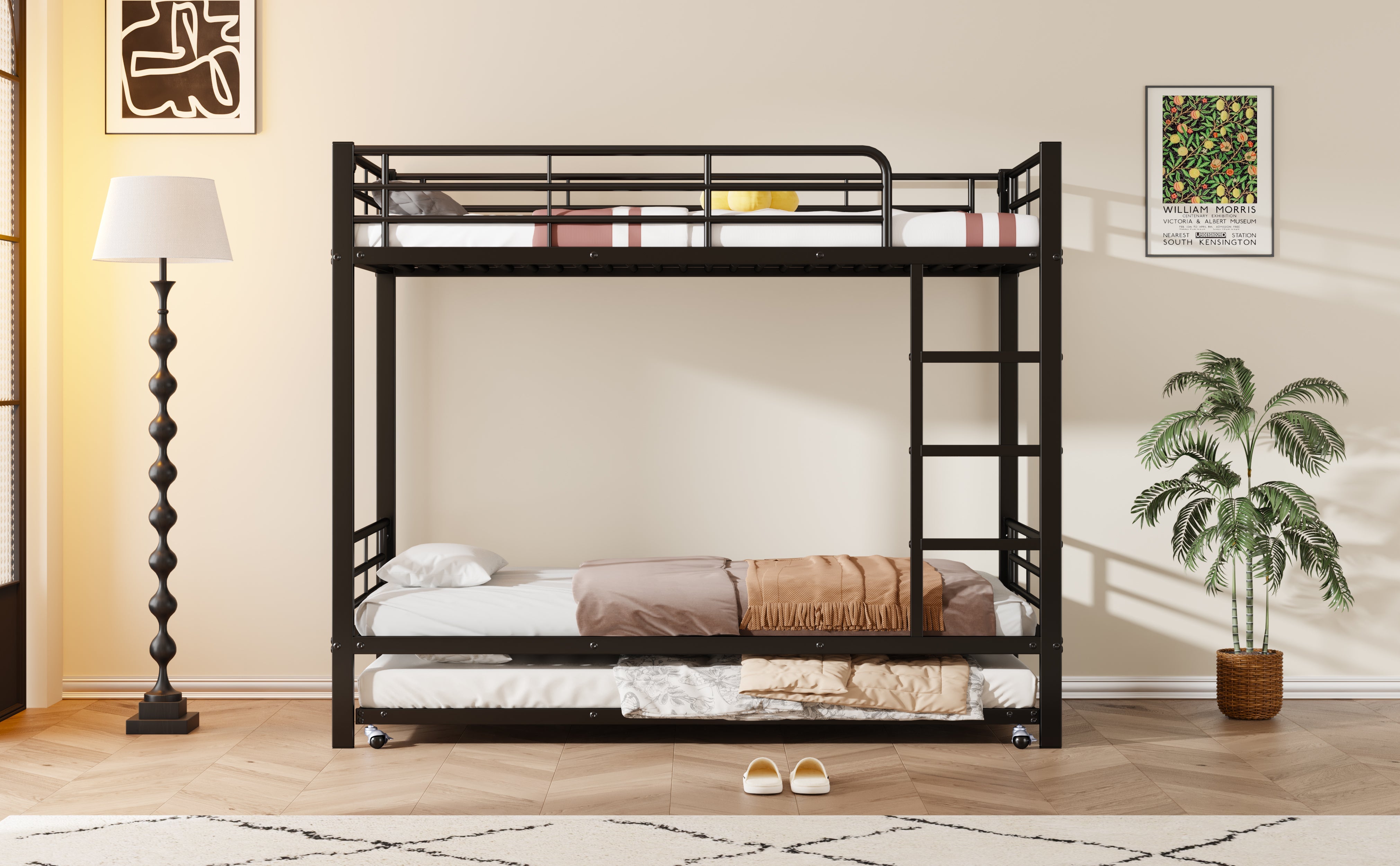Logidon Stapelbed Ijzer Zwart 90x200 en 90x190 met uitschuifbaar bed