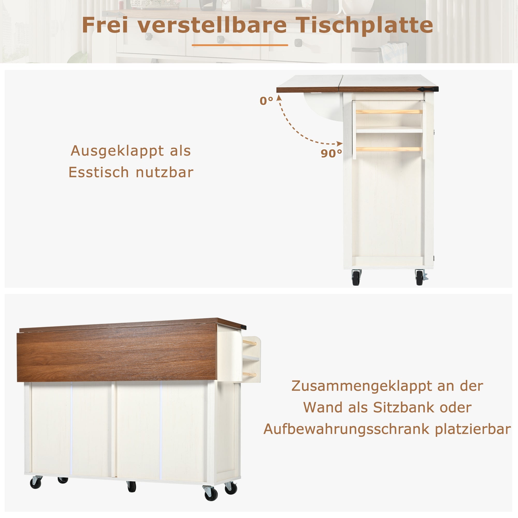 Logidon Kitchen Island With Extendable Worksheet Beige On Wheels