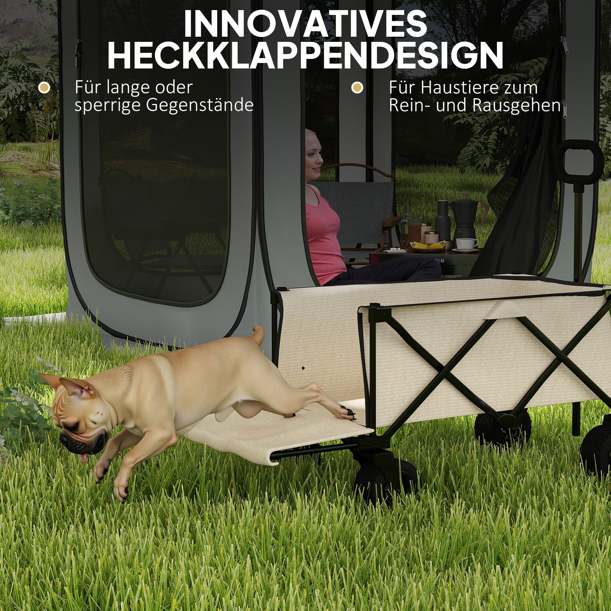 Logidon opvouwbare tuinwagen 100 kg beige met zeildoek - 138 L