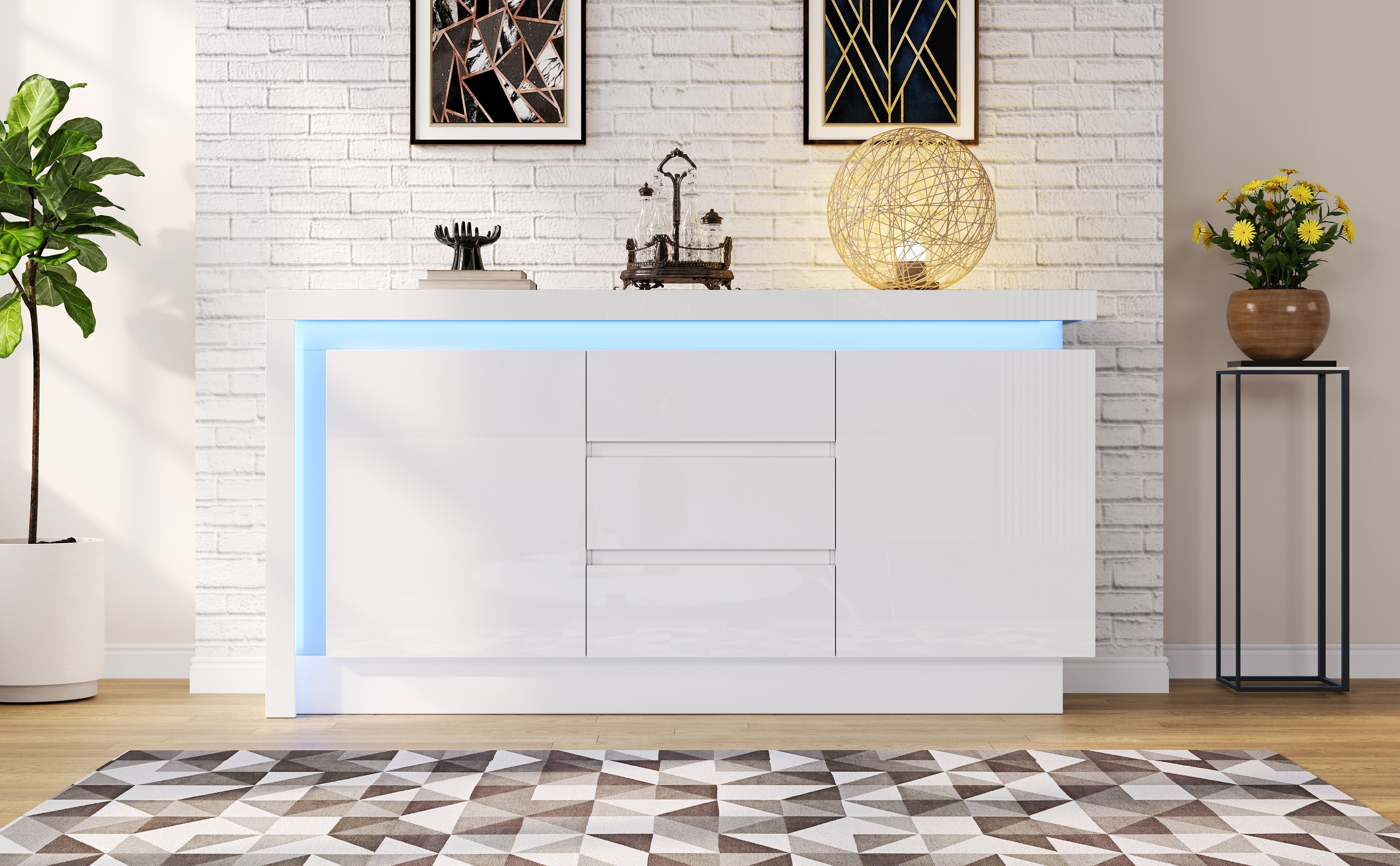 Logidon sideboard 140x35x72 cm white high gloss with LED