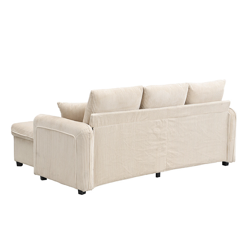 Logidon hoekbank U-vorm beige corduroy stof met opbergvak en slaapfunctie