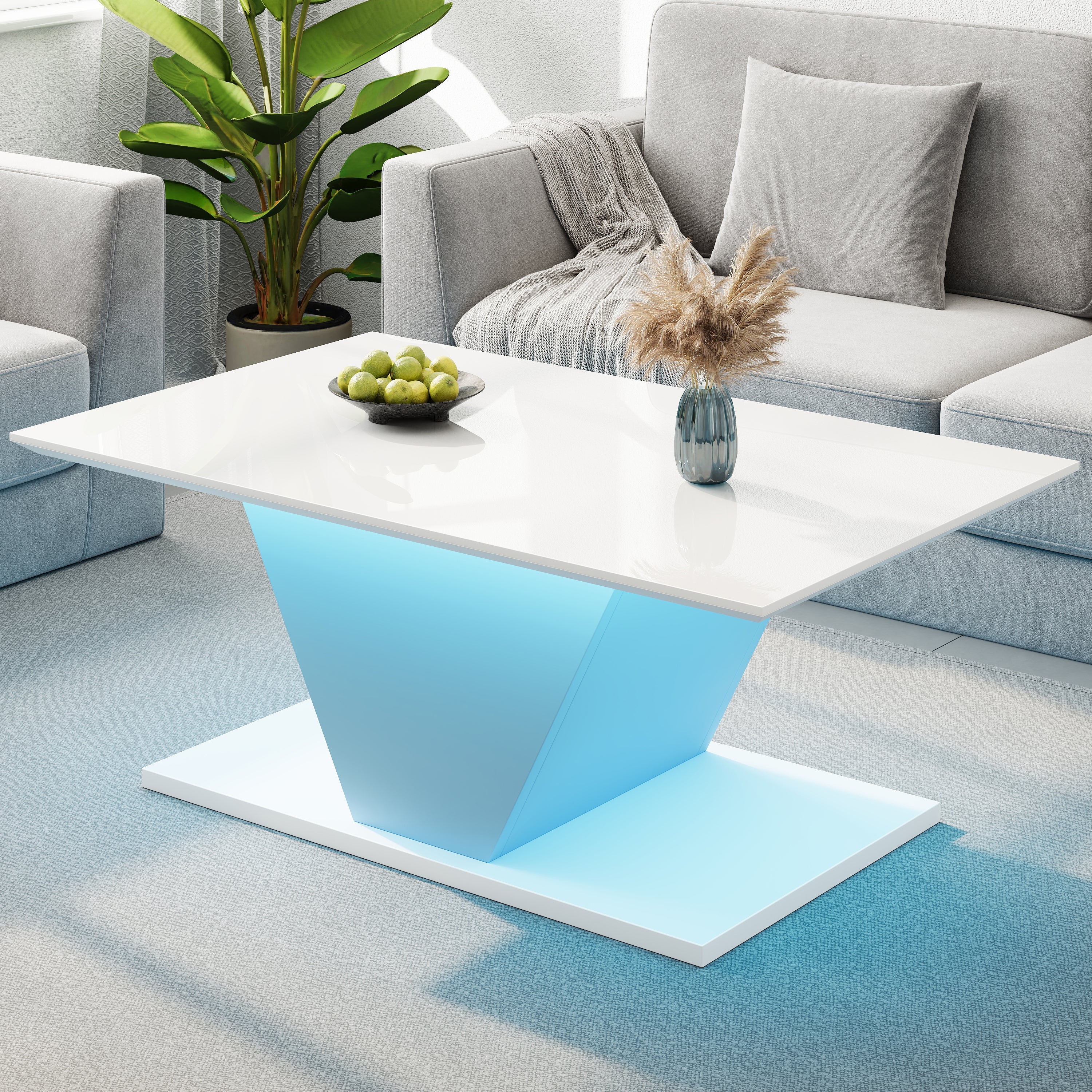 Logidon V-vorm salontafel wit hoogglans LED verlichting 100x50x46 cm