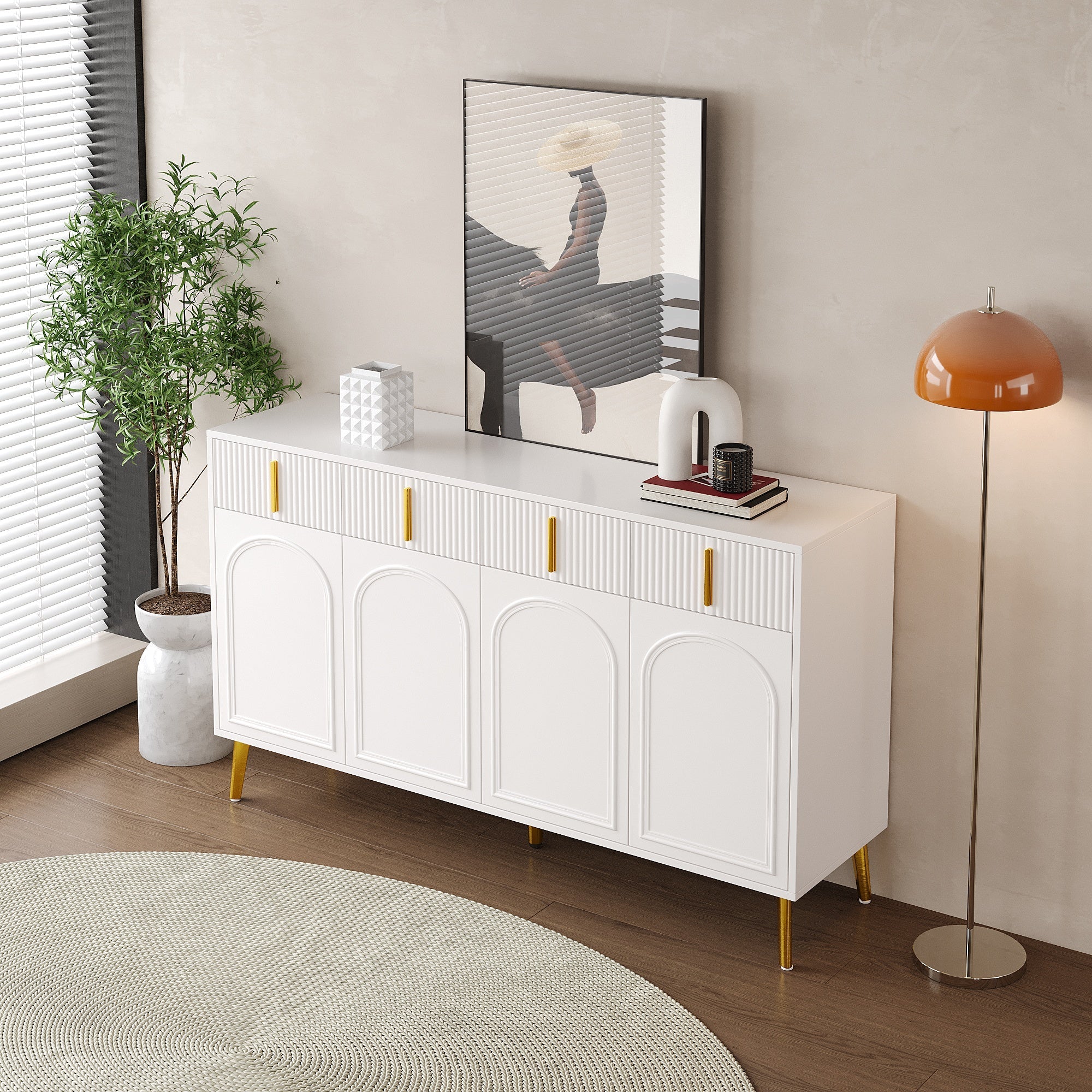 Logidon dressoir wit met gouden handgrepen en poten, 4 deuren