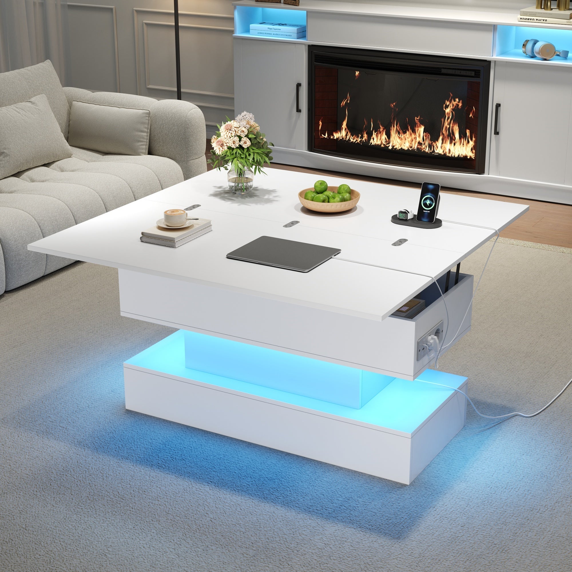 Logidon salontafel met USB-C oplaadaansluiting en LED-licht, in hoogte verstelbaar
