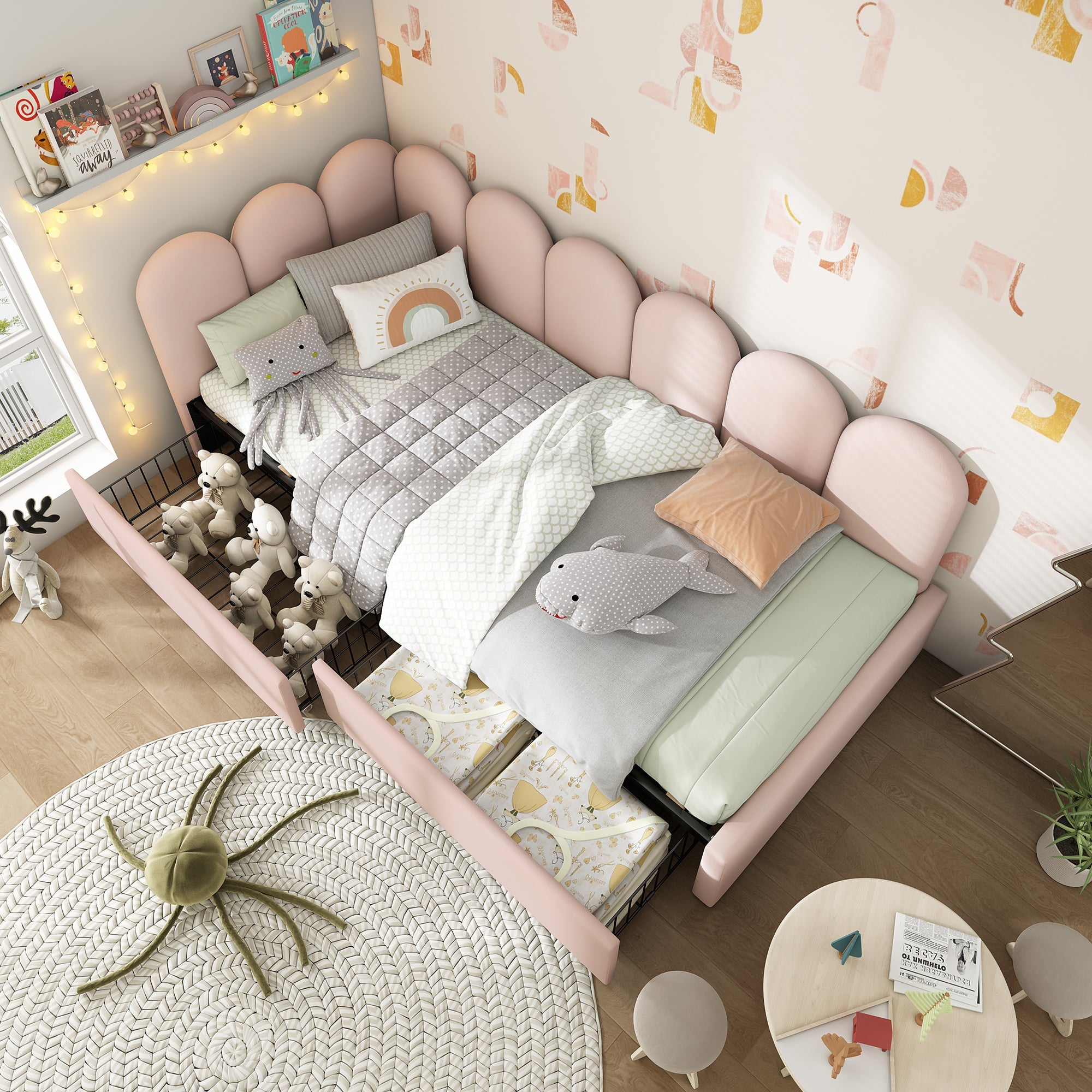 Logidon gestoffeerd bed 90x200 roze fluweel dagbed met lades
