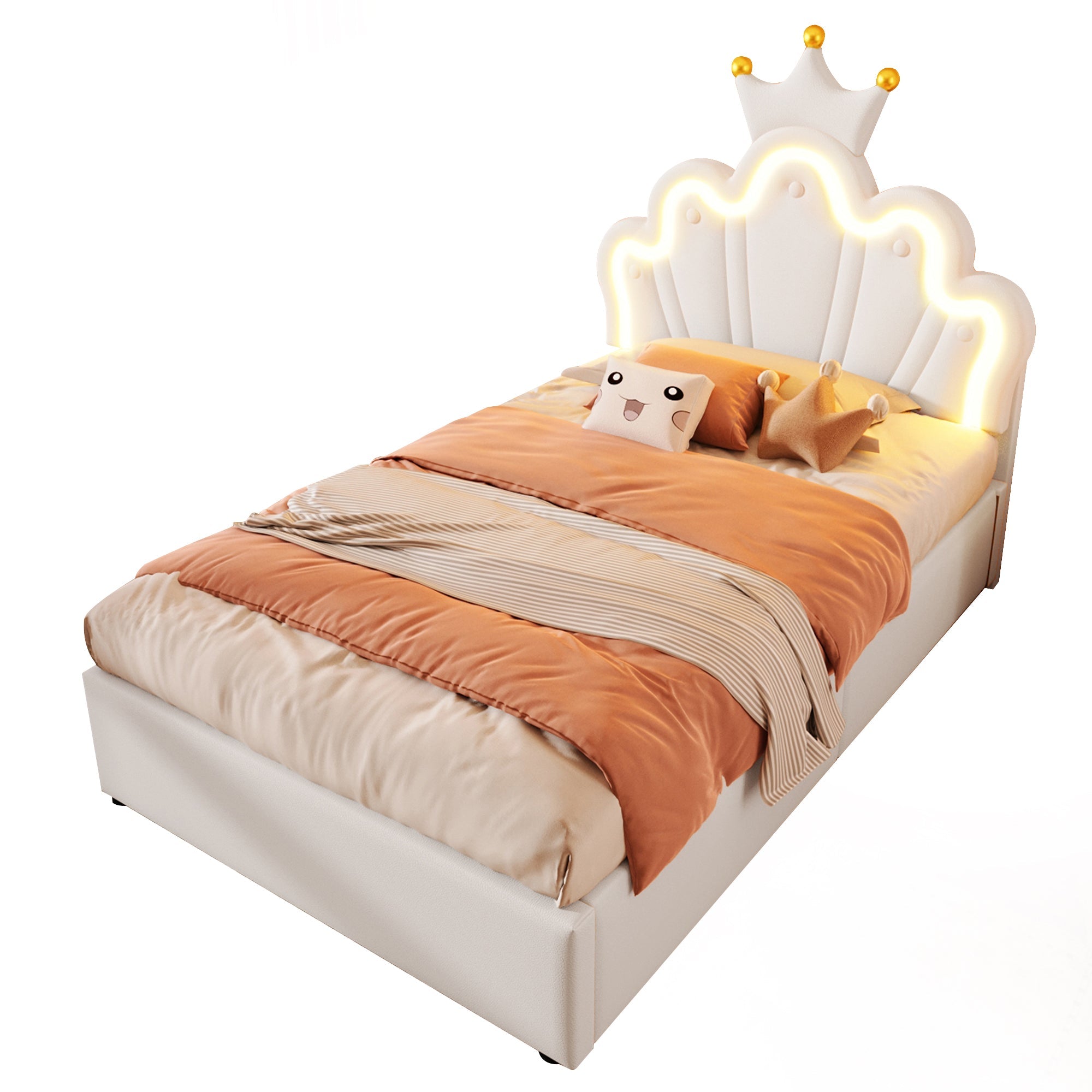 Logidon prinsessenbed 90x200 cm wit kunstleer LED-verlichting