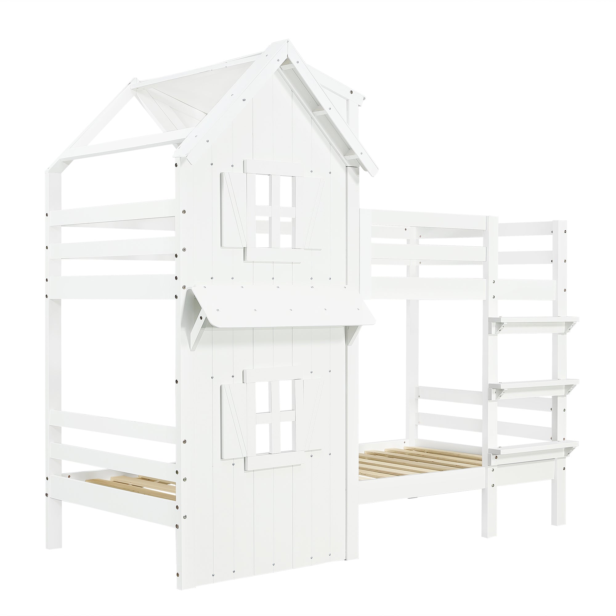 Logidon stapelbed huisstijl 90x200 wit met raam en dak