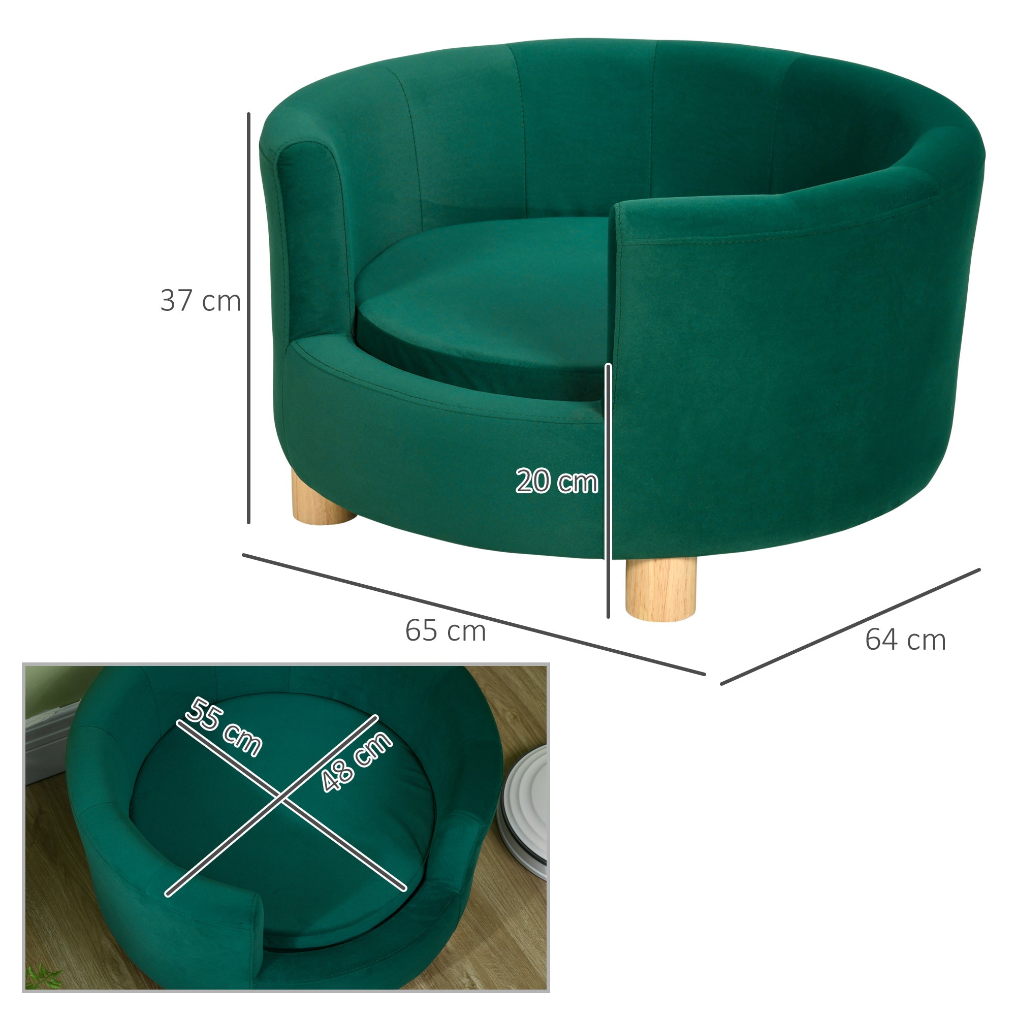 Logidon PawHut Hondenmand Elegante Hondensofa 65x64x37 cm Groen
