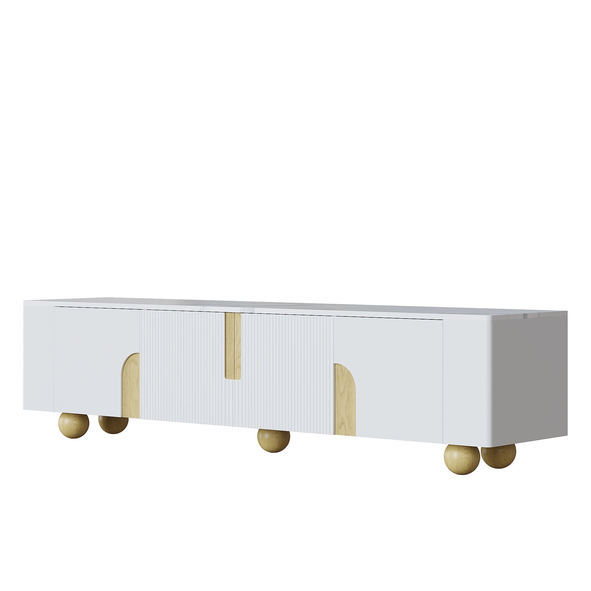 Logidon Wit TV-meubel 180 cm - 4 deuren, marmerlook, houten poten