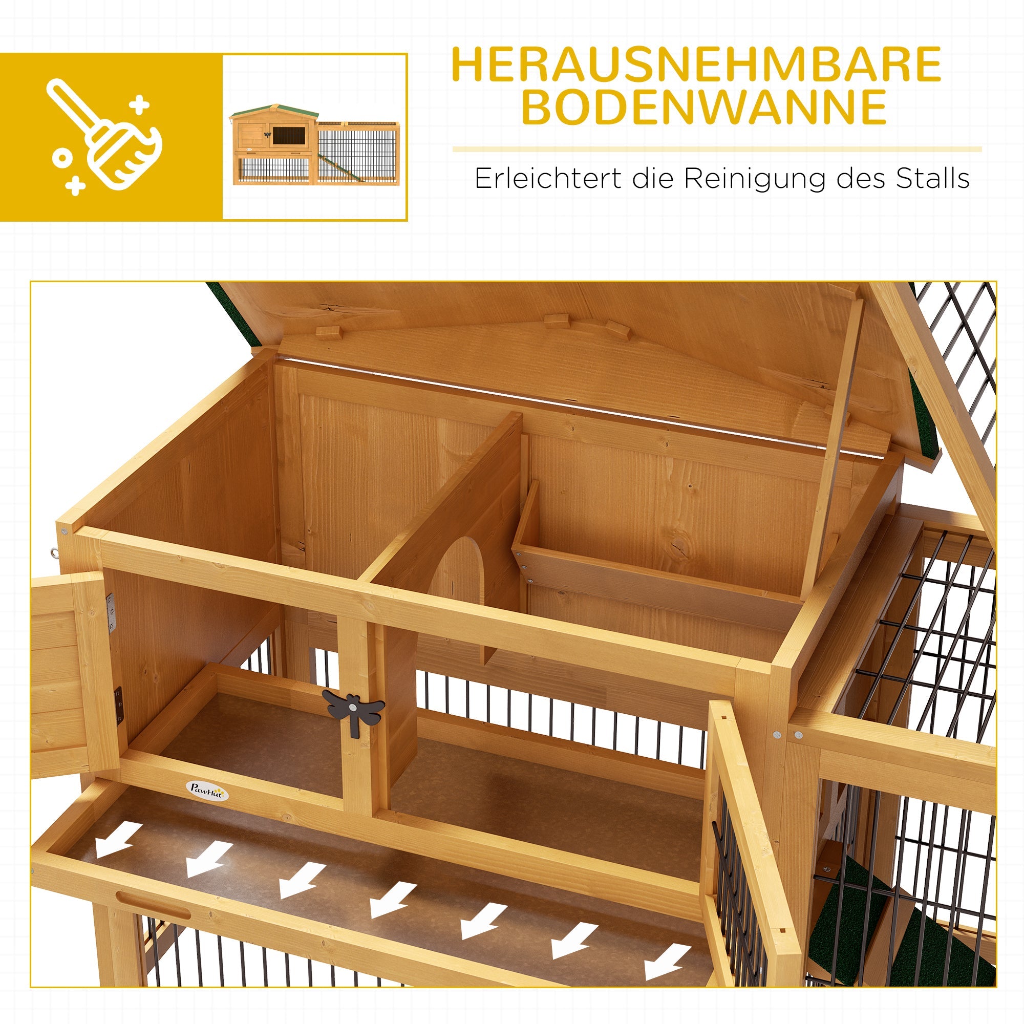 Logidon konijnenhok geel 2-laags houten wintervast 150x52x68 cm