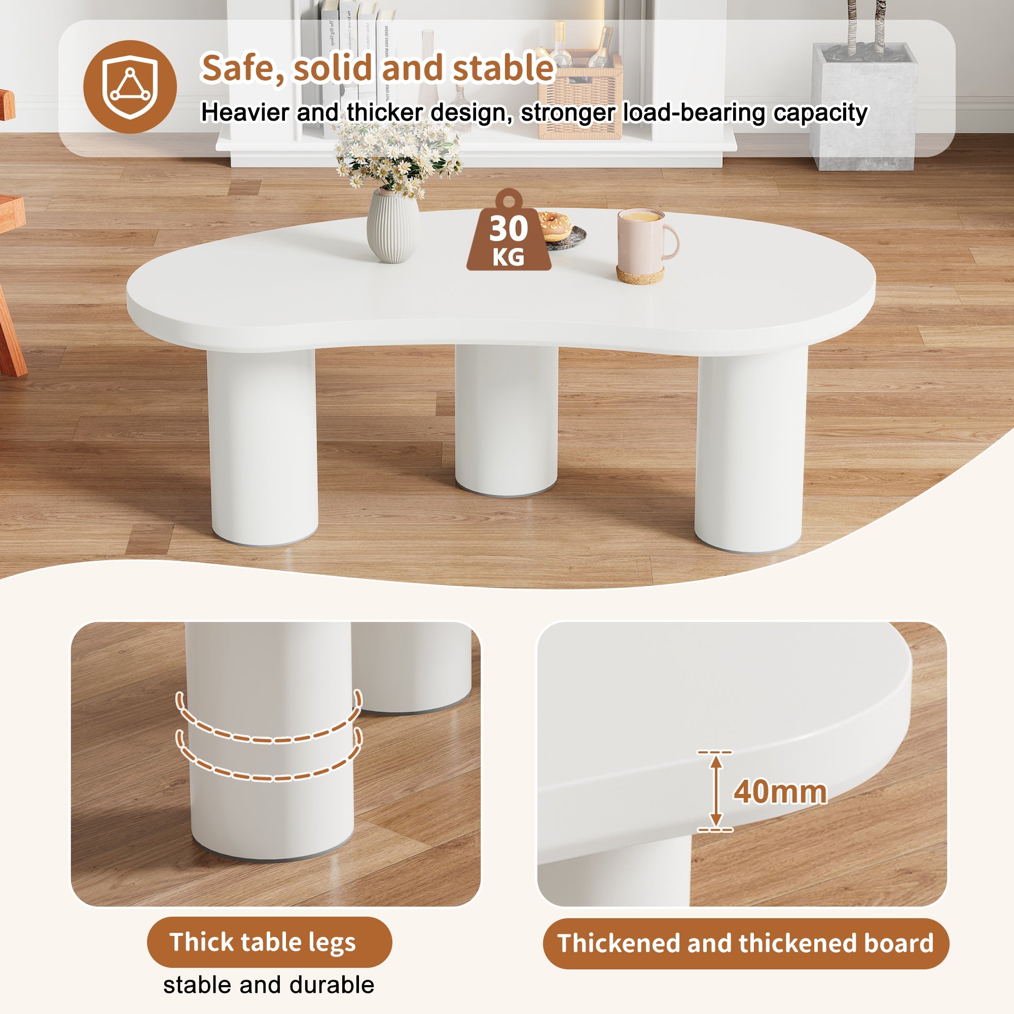 Logidon Witte halve maan salontafel 107x57x40,5 cm MDF en PVC