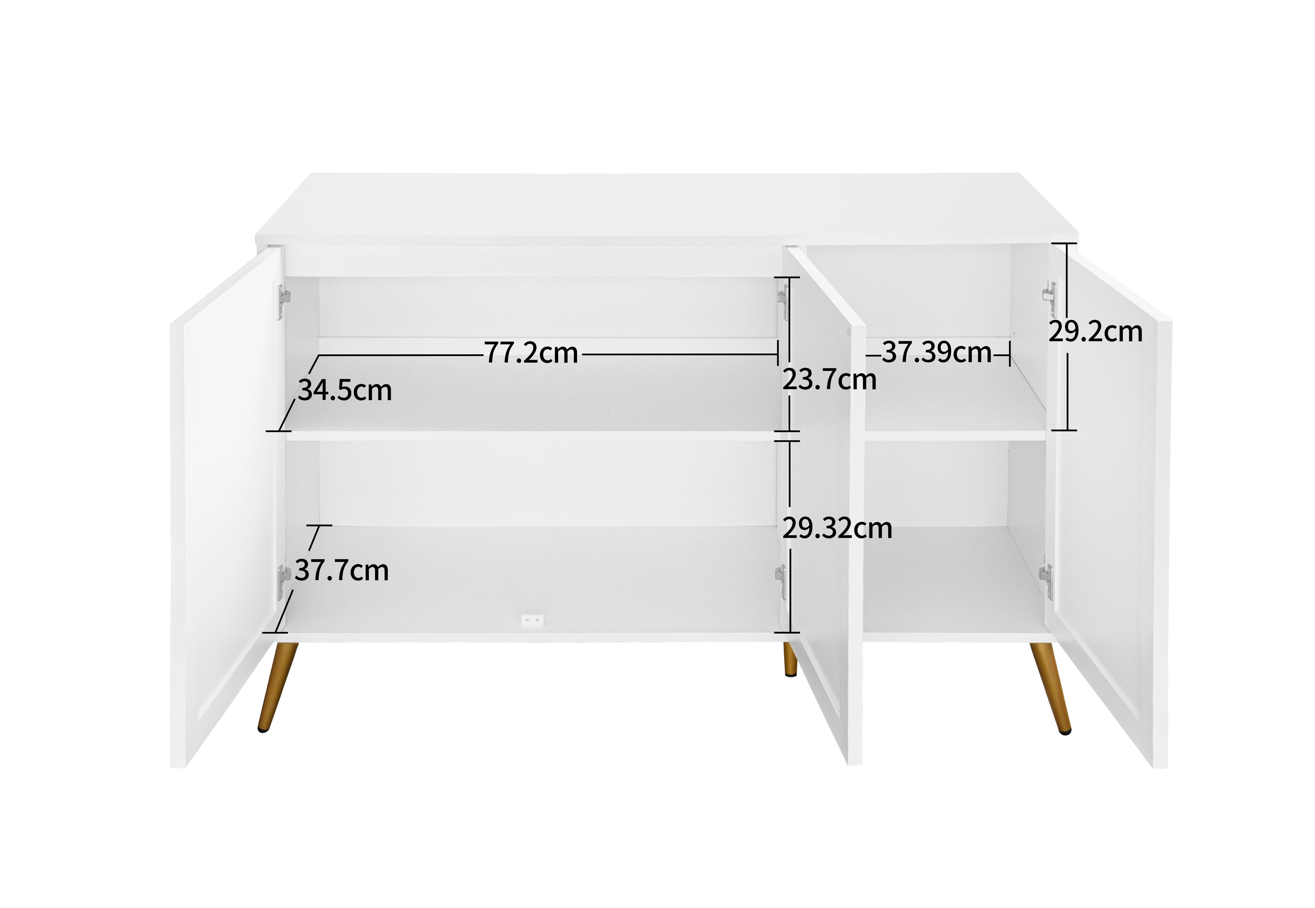 Logidon dressoir 3 deuren wit met 3D-snijpatroon en gouden poten