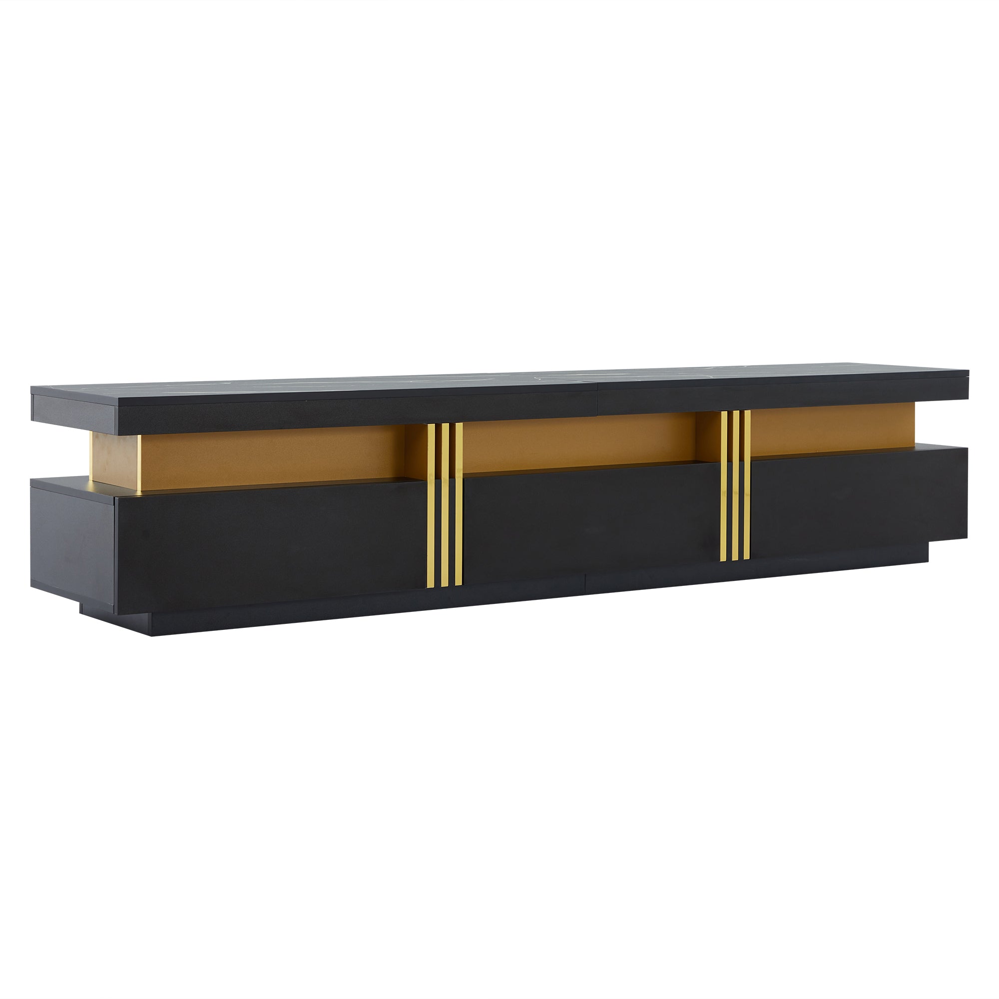 Logidon Zwarte tv-wandmeubelset 2 tv-kast salontafel marmerlook