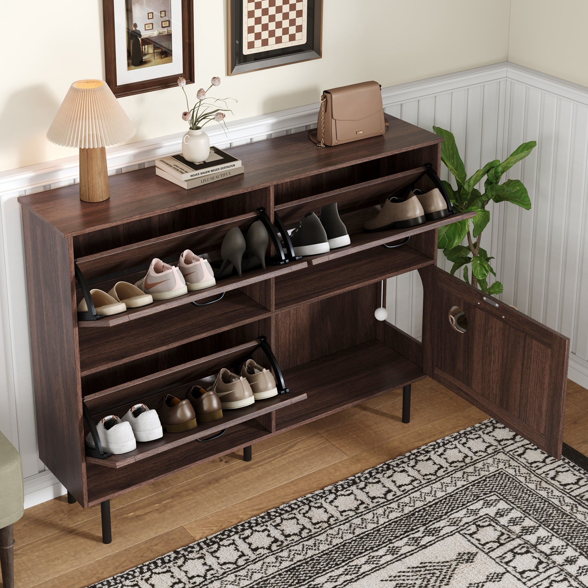 Logidon smalle schoenenkast 120x28x92 cm walnoot bruin 4 deuren