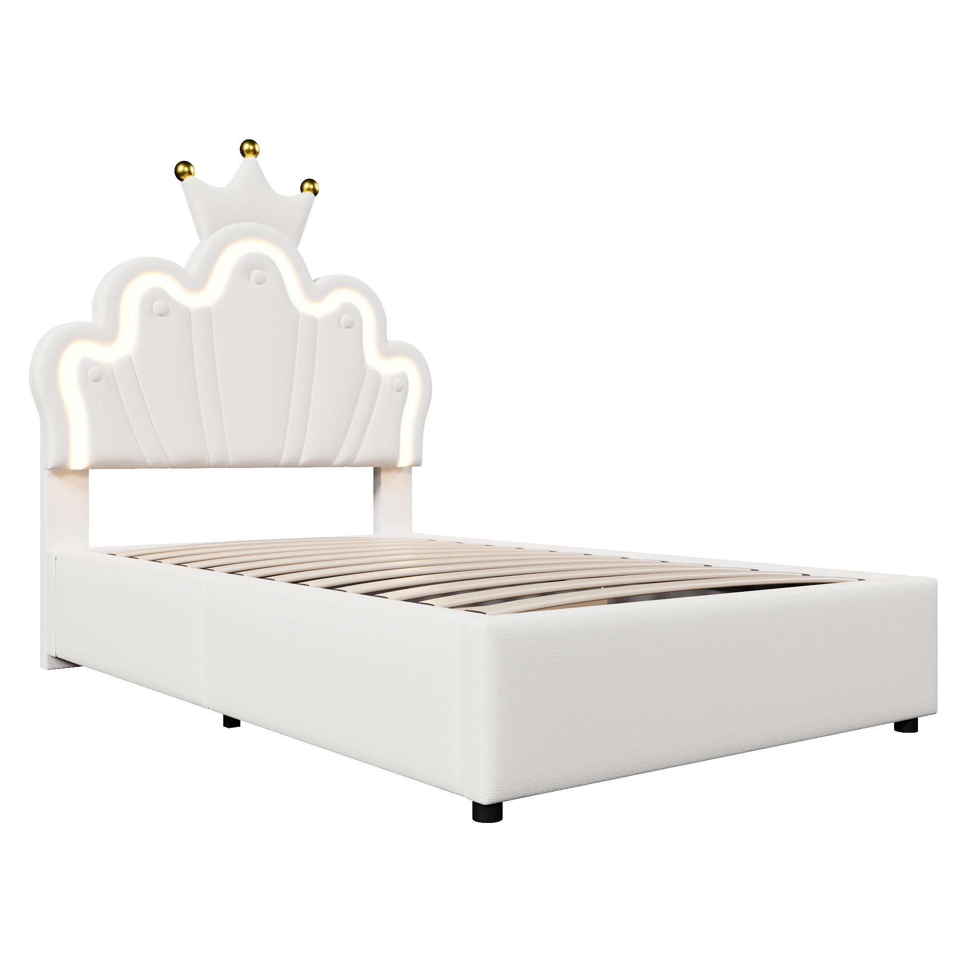 Logidon prinsessenbed 90x200 cm wit kunstleer LED-verlichting