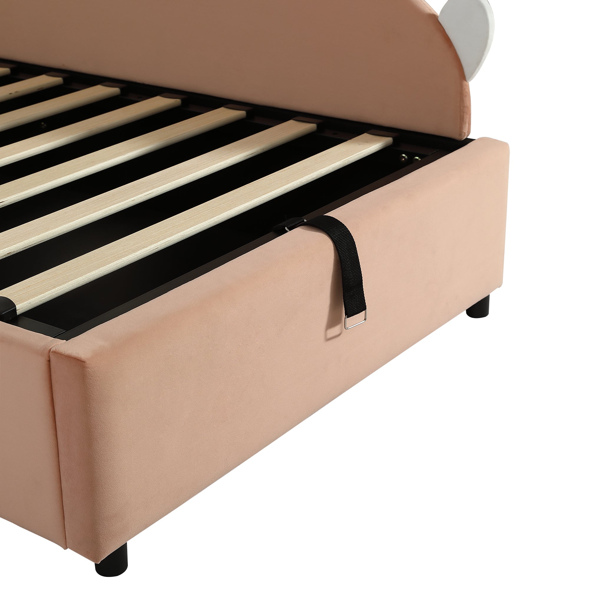 Logidon gestoffeerd bed 90x200 cm roze fluwelen konijn hoofdbord met opbergruimte