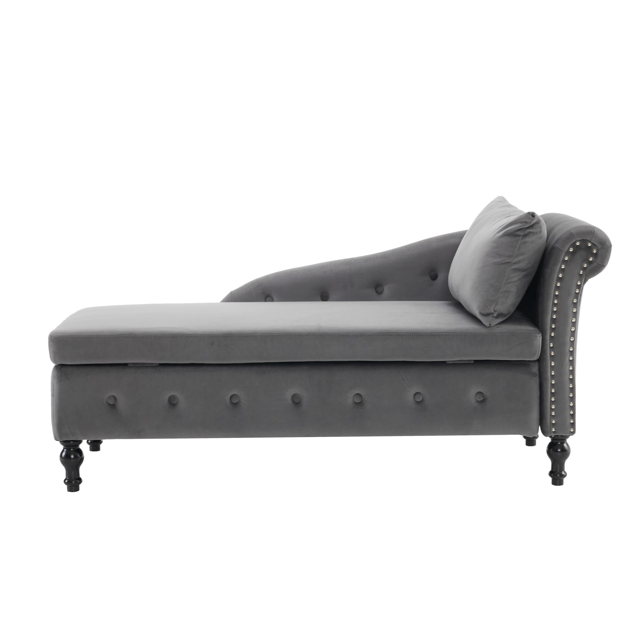 Logidon chaise longue bank grijs fluweel met opbergspijkerkop