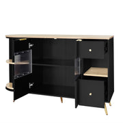 Logidon buffetkast 130x40x80 cm zwart met glazen schuifdeuren LED verlichting