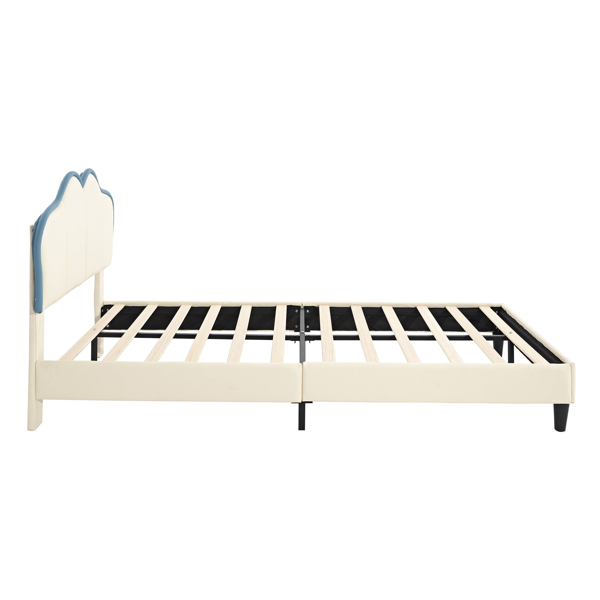 Logidon gestoffeerd bed 90x200 kinderbed wit blauw met zachte beschermranden