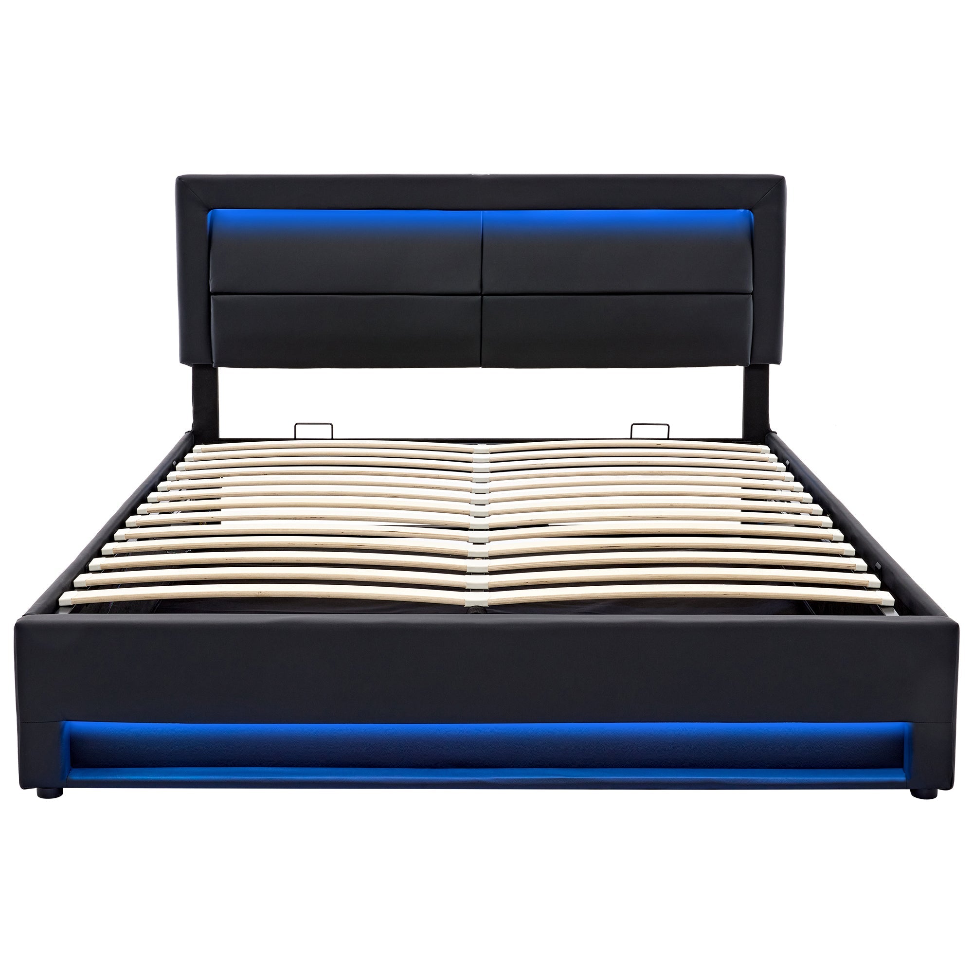 Logidon gestoffeerd bed 160 x 200 zwart USB oplaadpunten LED opbergruimte
