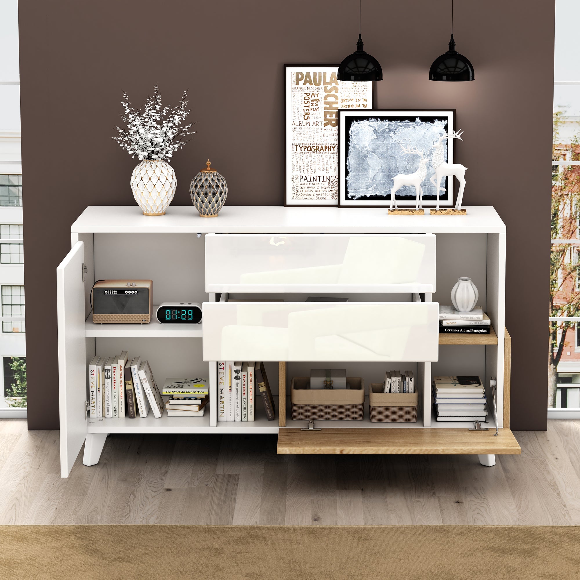 Logidon dressoir hoogglans wit 130x40x70 cm met opbergruimte