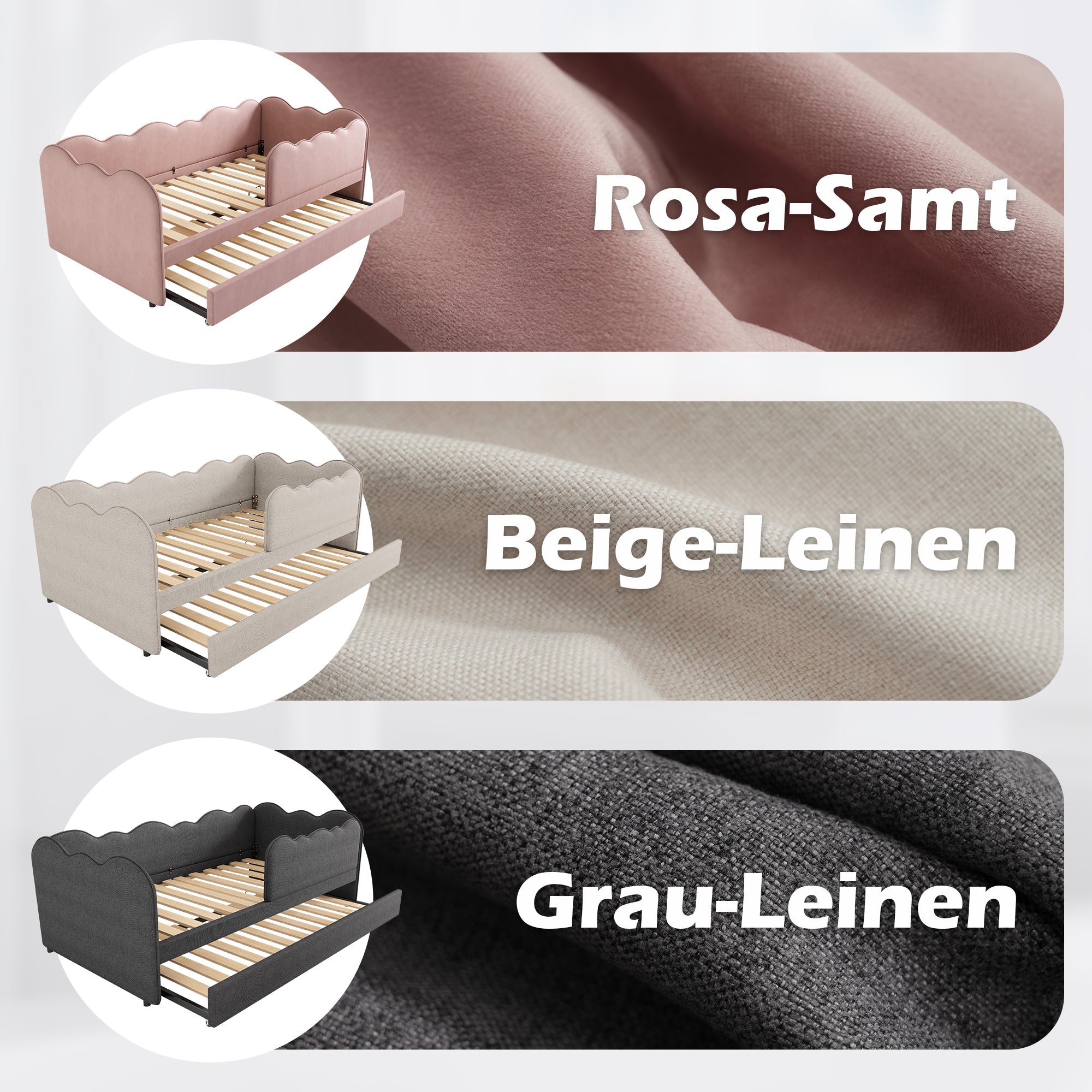 Logidon gestoffeerd dagbed 90x190 roze met uitschuifbaar bed